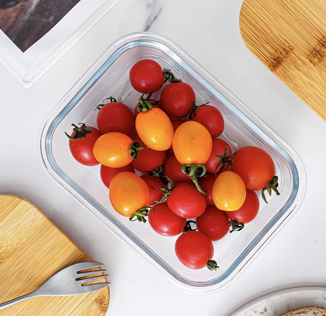 Vellichor Europe Recipientes de vidrio para almacenamiento de alimentos con tapas herméticas de bambú, juego de 3, ecológicos, sin plástico, tamaños versátiles, aptos para microondas y horno,