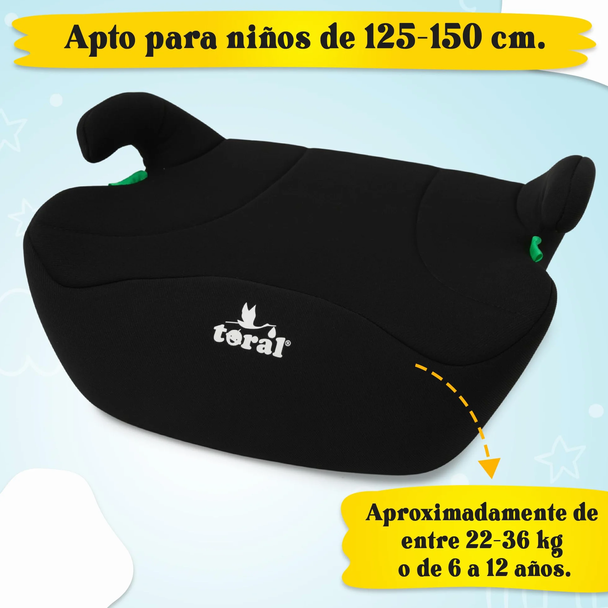 Toral - Alzador Coche Niño i-Size - Asiento Elevador Coche Niño - Silla Coche Grupo 3 - Modelo Mónaco Negro