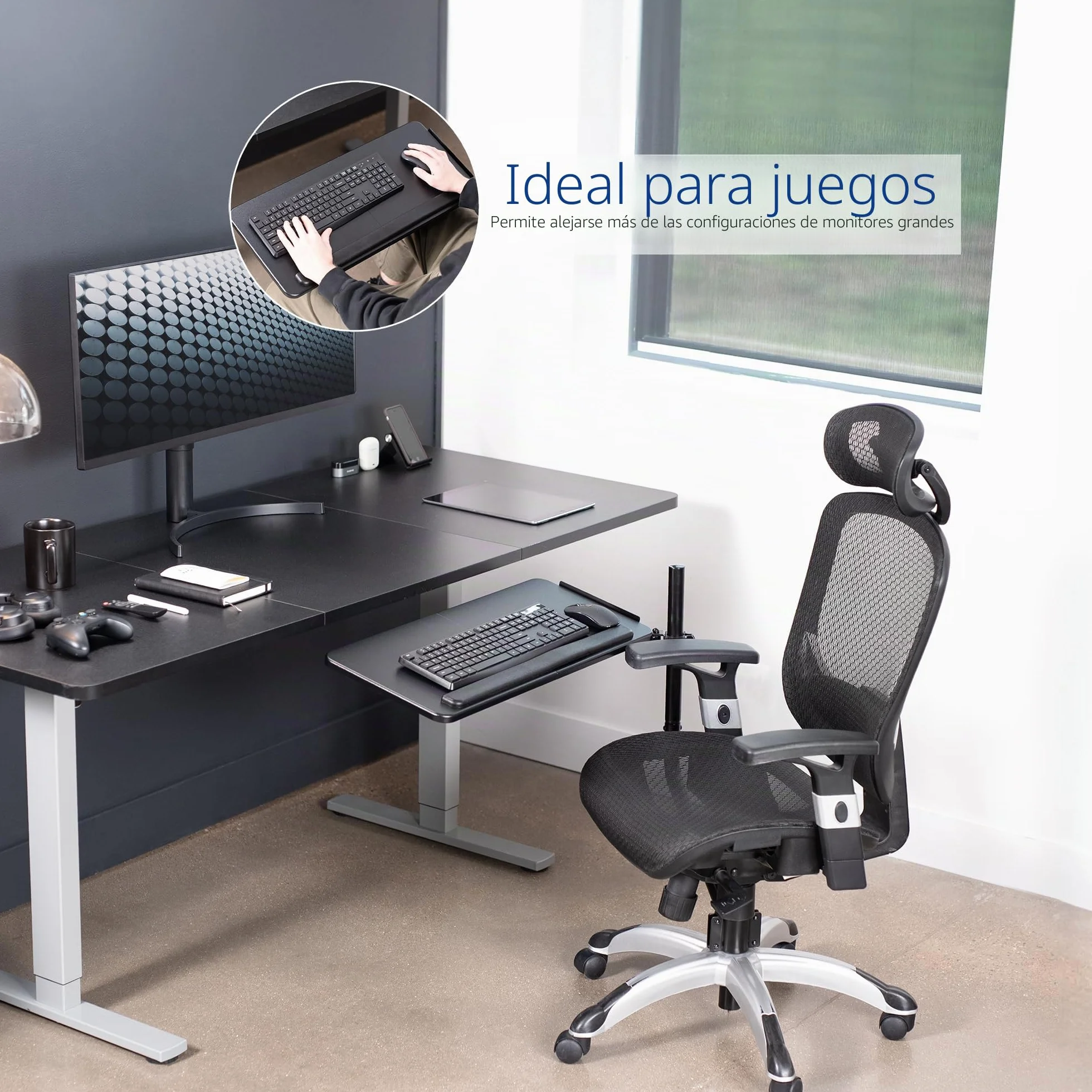 VIVO Mount-KB08C - Bandeja para teclado y mouse montada en silla de oficina, inclinación ergonómica, rotación de 360 grados, color negro, MOUNT-KB08C