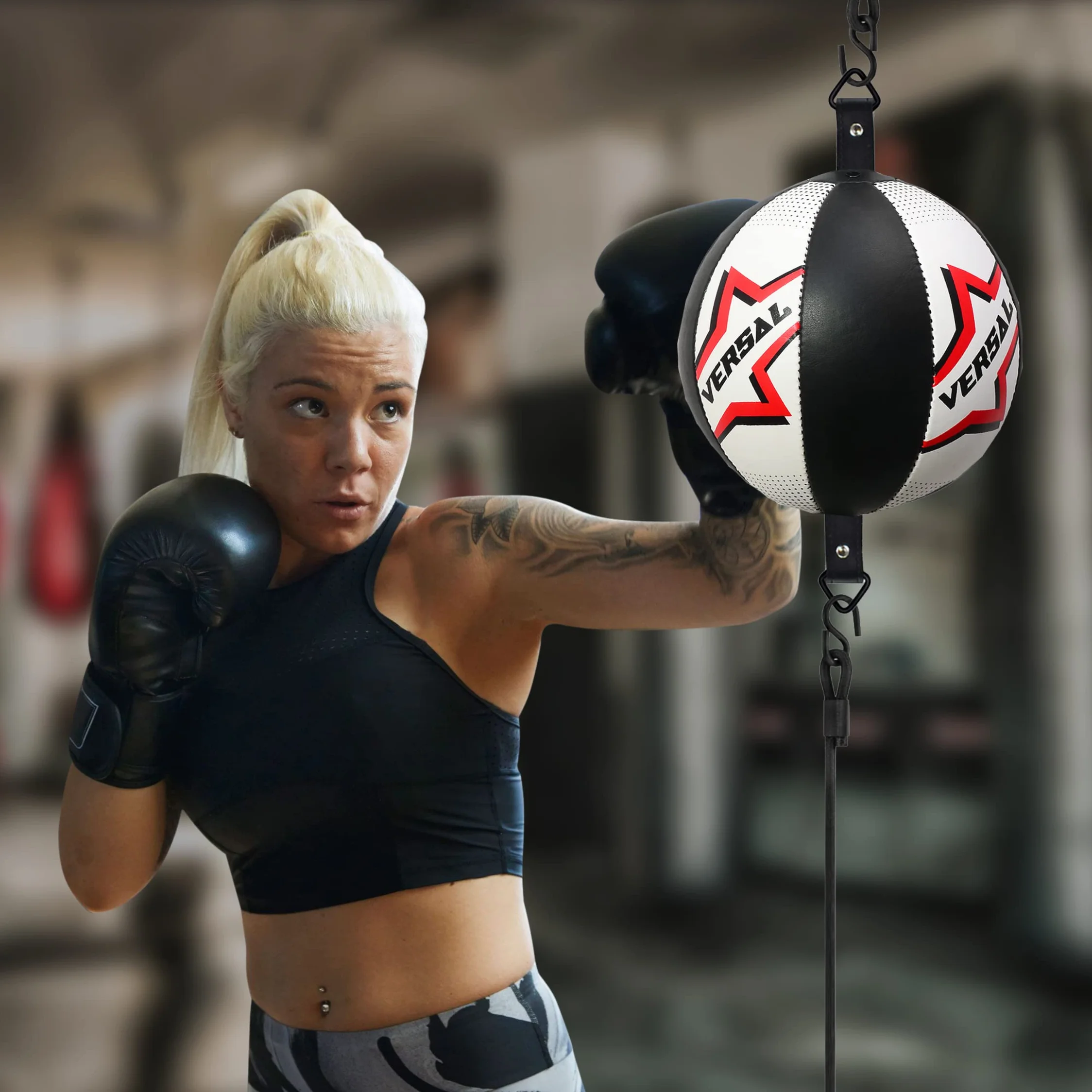 Pelota de boxeo de doble extremo de piel para MMA Speedball entrenamiento saco con cuerdas y anclajes
