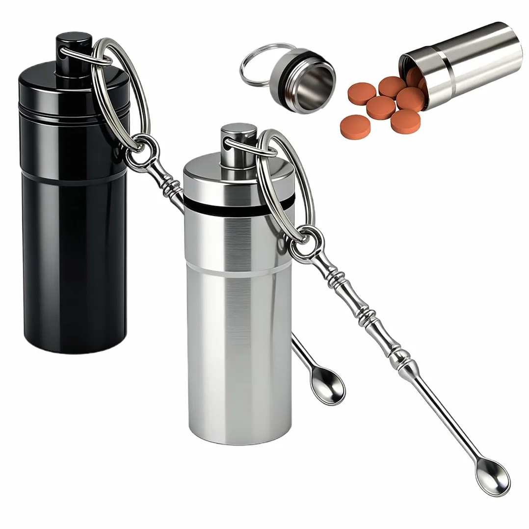 2 Unidades mini Frasco con Cuchara de Aluminio Hermético, Kit de Organización Portátil para Polvos y Especias