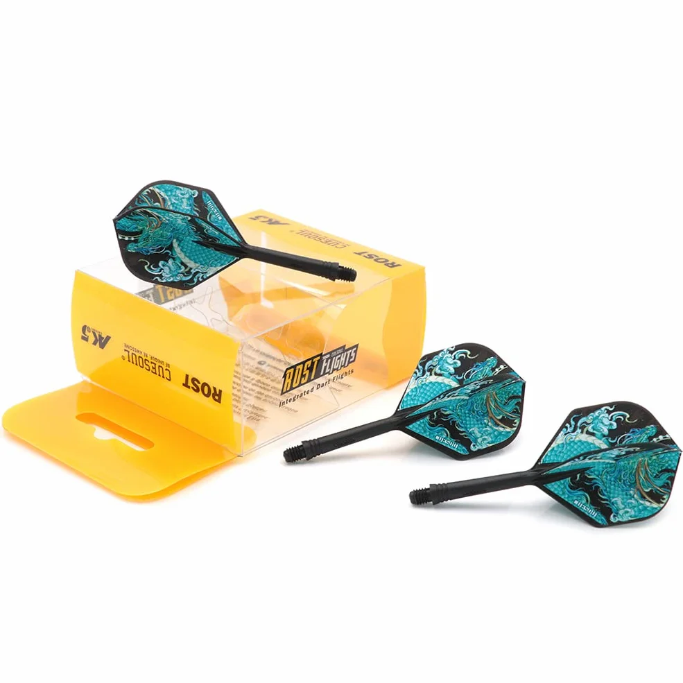 CUESOUL Rost Eje de dardo Integrado y Forma estándar de vuelos, con diseño de Cuatro símbolos mitológicos, Juego de 3 Piezas