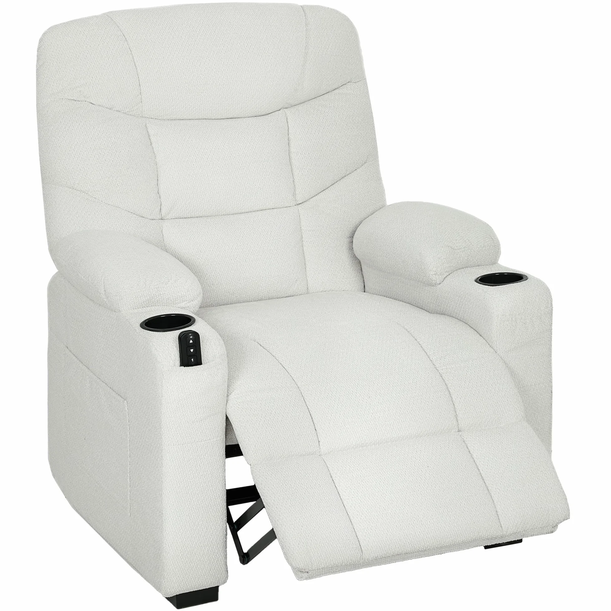 HOMCOM Sillón Relax Reclinable Eléctrico, Sillón Reclinable Silencioso con Función Memoria, Reposapiés, Mando a Distancia, Bolsillos Laterales, Portavasos y Puerto USB, para Dormitorio, Salón, Crema