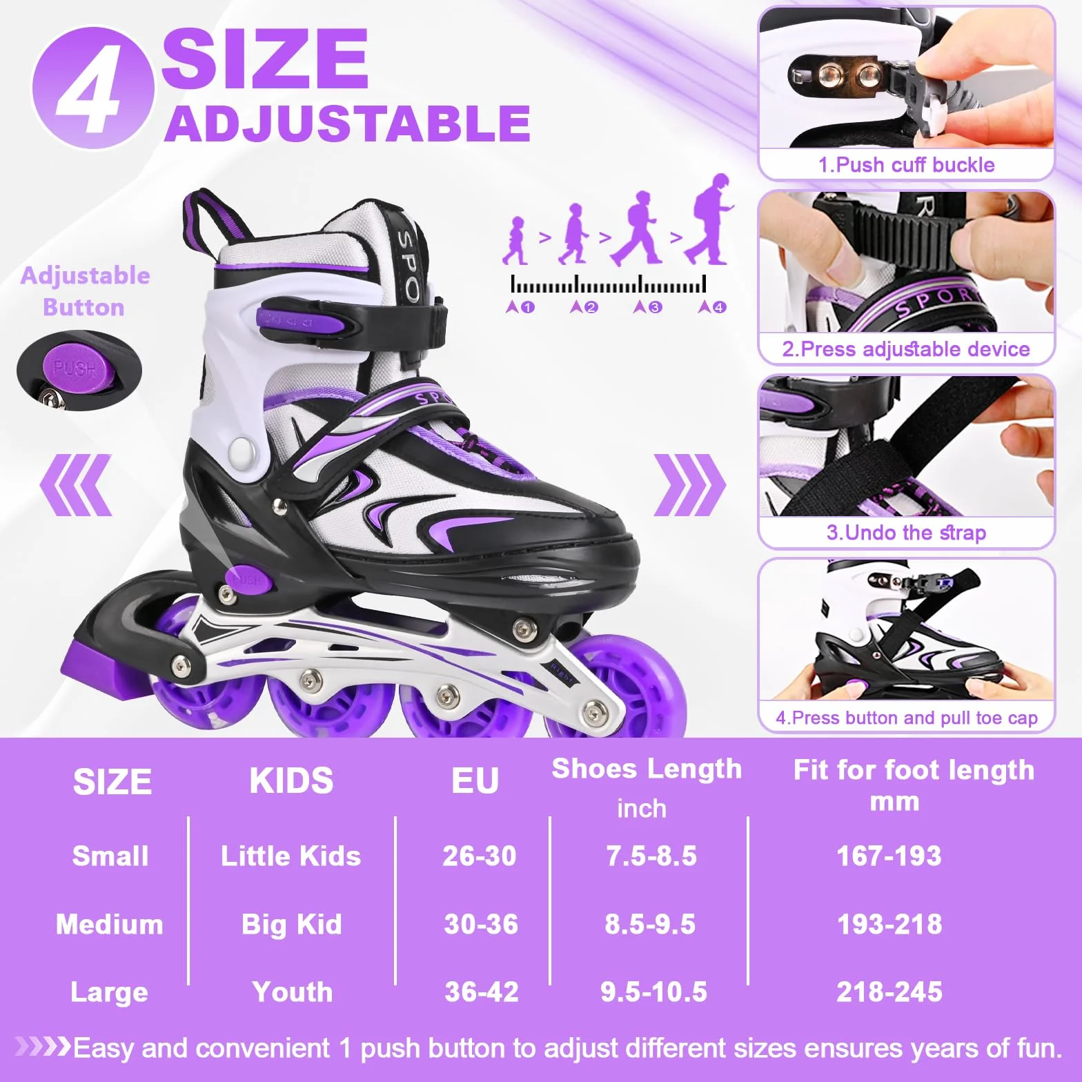 Patines en línea Ajustables para niños y niñas, Patines en línea para niños, Patines en línea para niñas y niños para Uso en Interiores y Exteriores