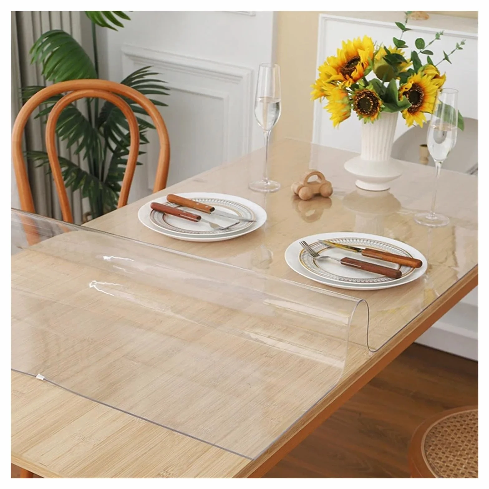 Manteles Individuales Transparentes Mantel Transparente de PVC, Protector de Mesa, tapete Rectangular Impermeable de Tela de Vidrio Suave(80X140cm)