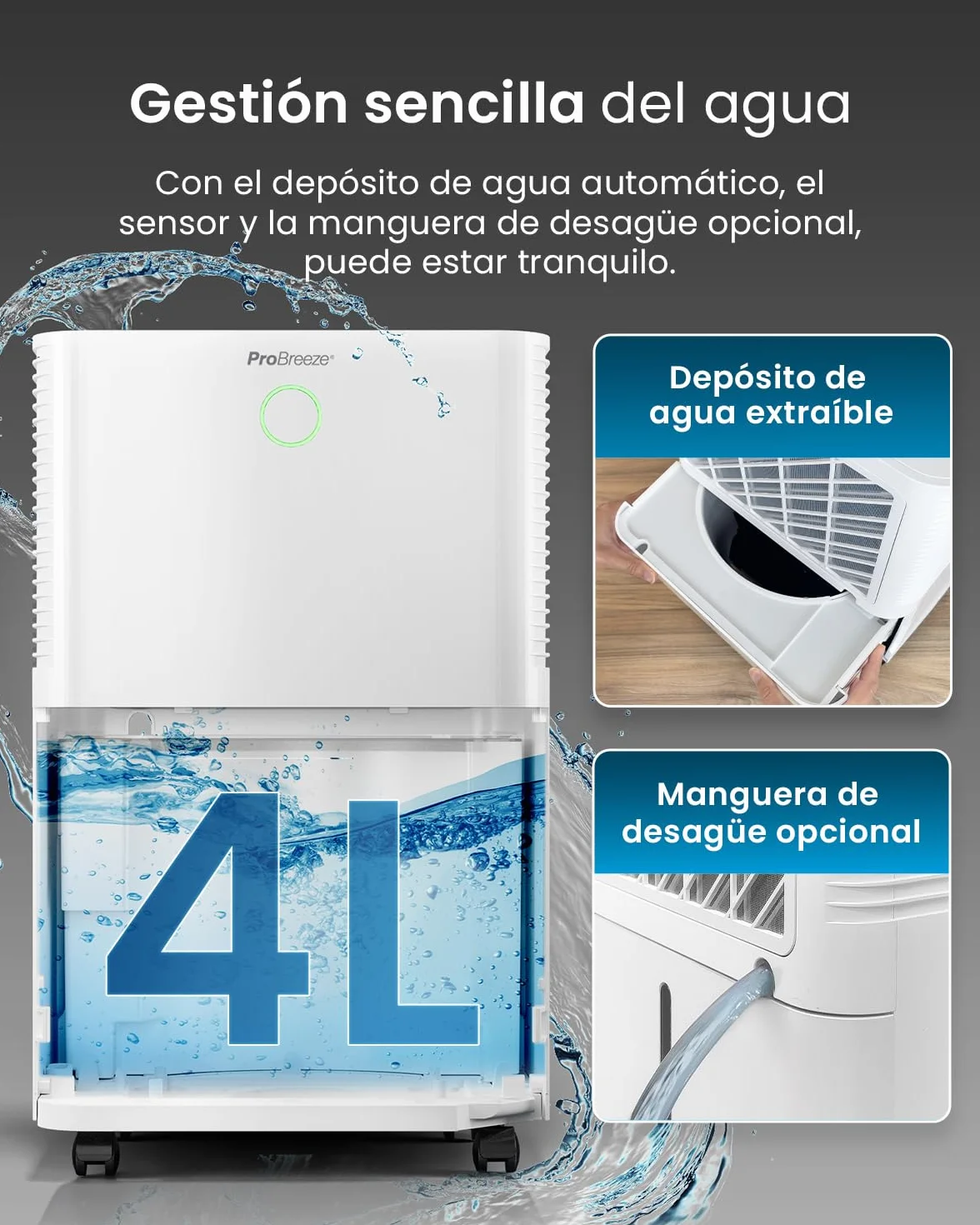 Pro Breeze OmniDry Deshumidificador 20L/Día hasta 30 M², WiFI, Depósito 4L, Secado de Ropa, Sensor de Humedad, Temporizador 24H, Modo Nocturno - Antihumedad, Moho y Condensación