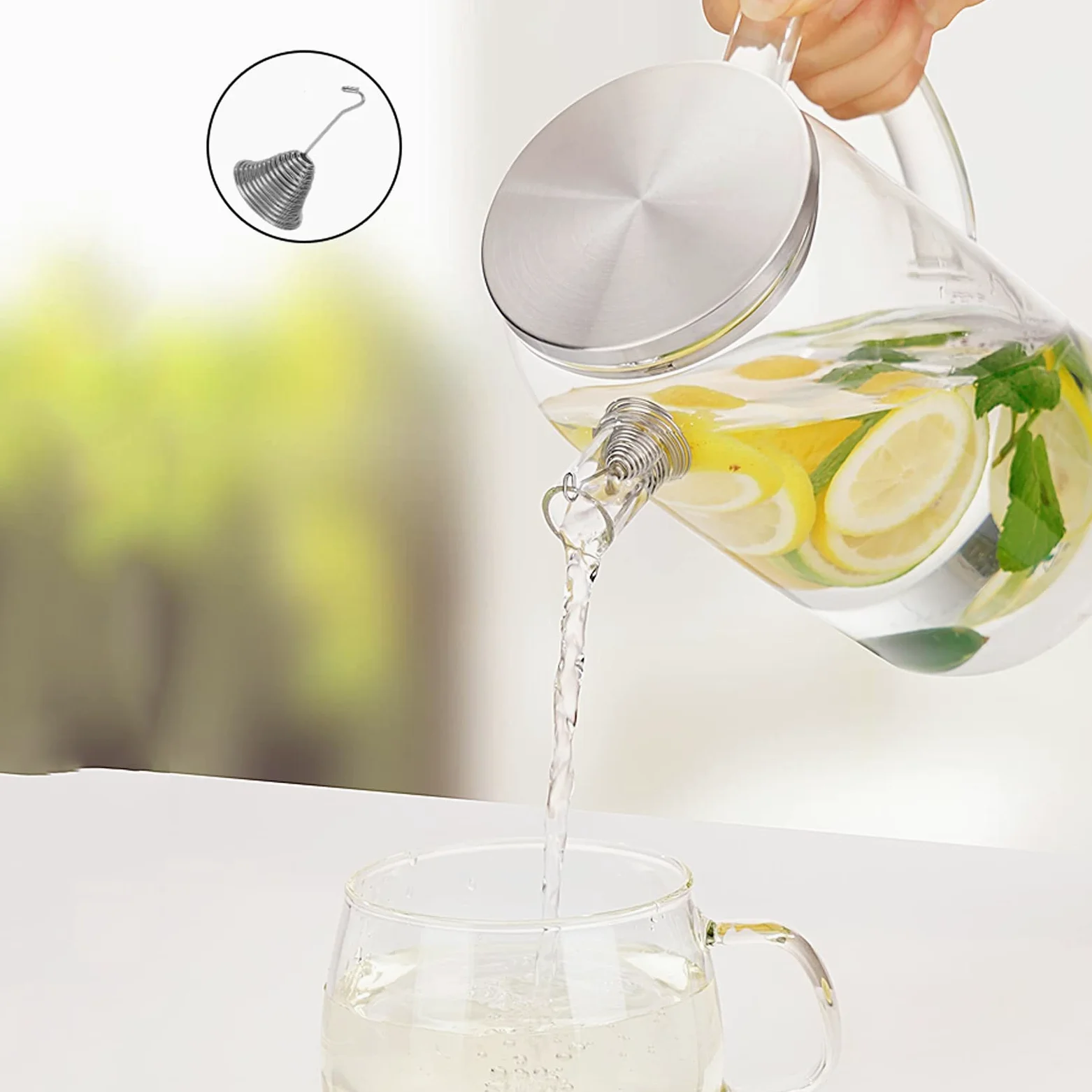 Jarra Agua Fria Jarra de vidrio para el hogar con cubierta de acero inoxidable Estilo japonés CAPACIDAD GRANDE CAPA FRÍA CARAFE PARA JUGO, LECHE, BEBIDAS CALIENTES Y FRÍAS Jarra Agua Detox Frutas