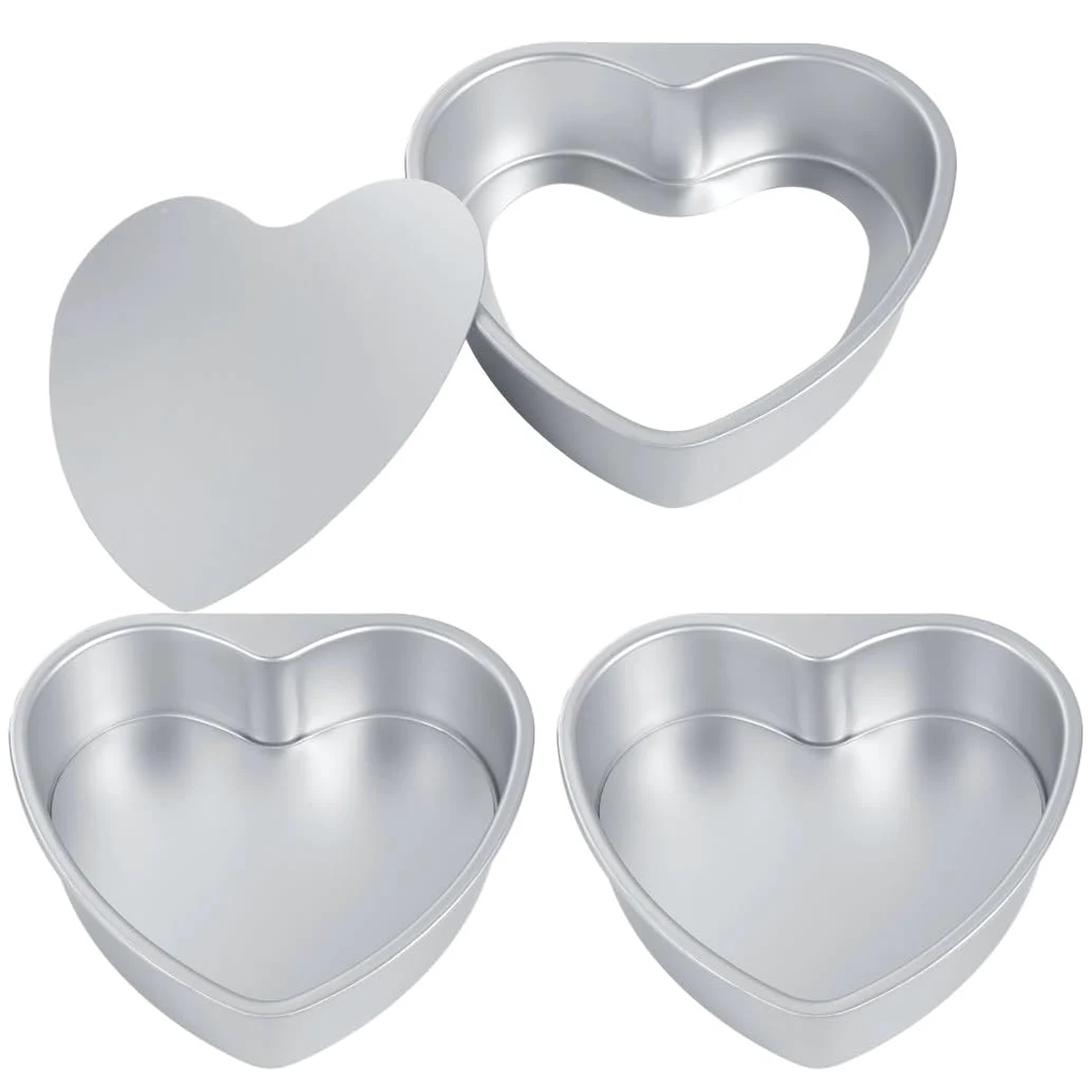 Paquete de 3 moldes para tartas en forma de corazón, moldes para hornear de 10 pulgadas con parte inferior extraíble, aleación de aluminio antiadherente, perfectos para bodas, cumpleaños y día de San