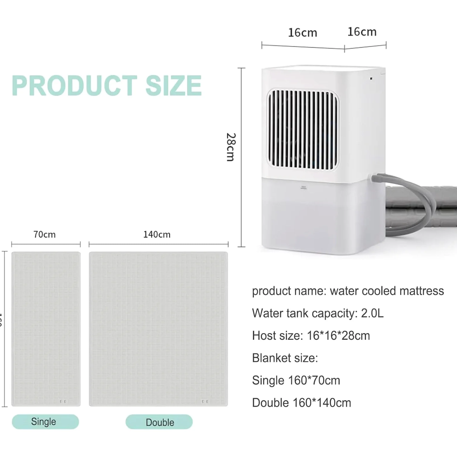 Sistemas De Refrigeración para Cama, Colchón Eléctrico con Refrigeración por Agua Y Control Remoto, 3 Niveles De Intensidad, Depósito De Agua De 2 L, Cubrecolchón Refrigerado por Agua Single-Bed