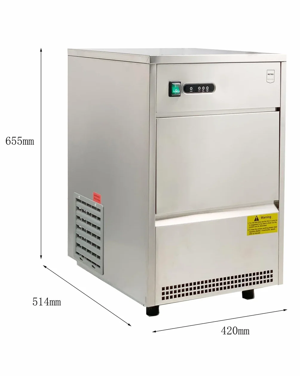 METRO Professional Máquina para hacer cubitos de hielo GIM1026B, acero inoxidable, 170 W, 26 kg/24 h, forma cilíndrica vacía, plata
