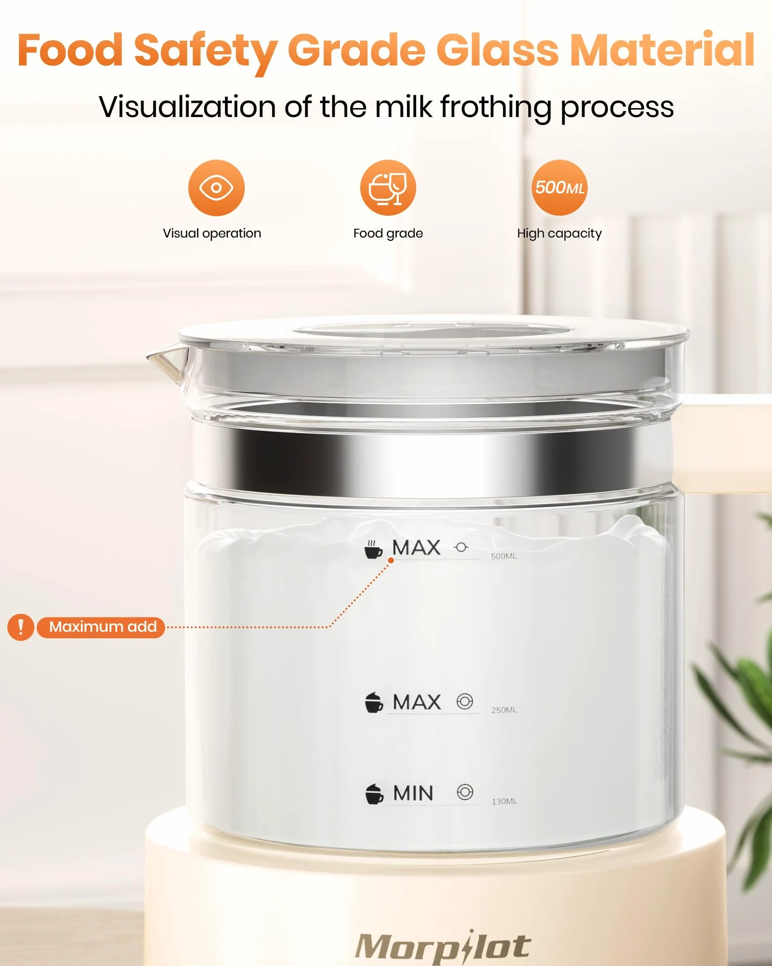 Morpilot - Espumador de leche eléctrico 4 en 1, espumador automático de leche de gran capacidad, vaporizador y calentador de leche caliente y fría para café, café con leche, capuchino