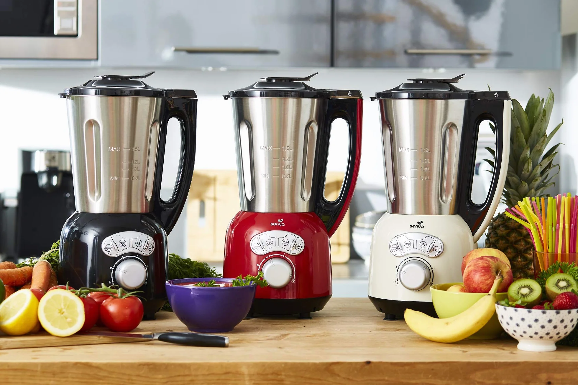Senya Vapo Licuadora Calentador de Acero Inoxidable Cook & Ice V3, Máquina para Hacer Sopa Suave/Triturada, Cocción Al Vapor, Hielo Picado, Batidos, 1,5 L, Crema, 1400 W, 1.5 litros, 3 Velocidades