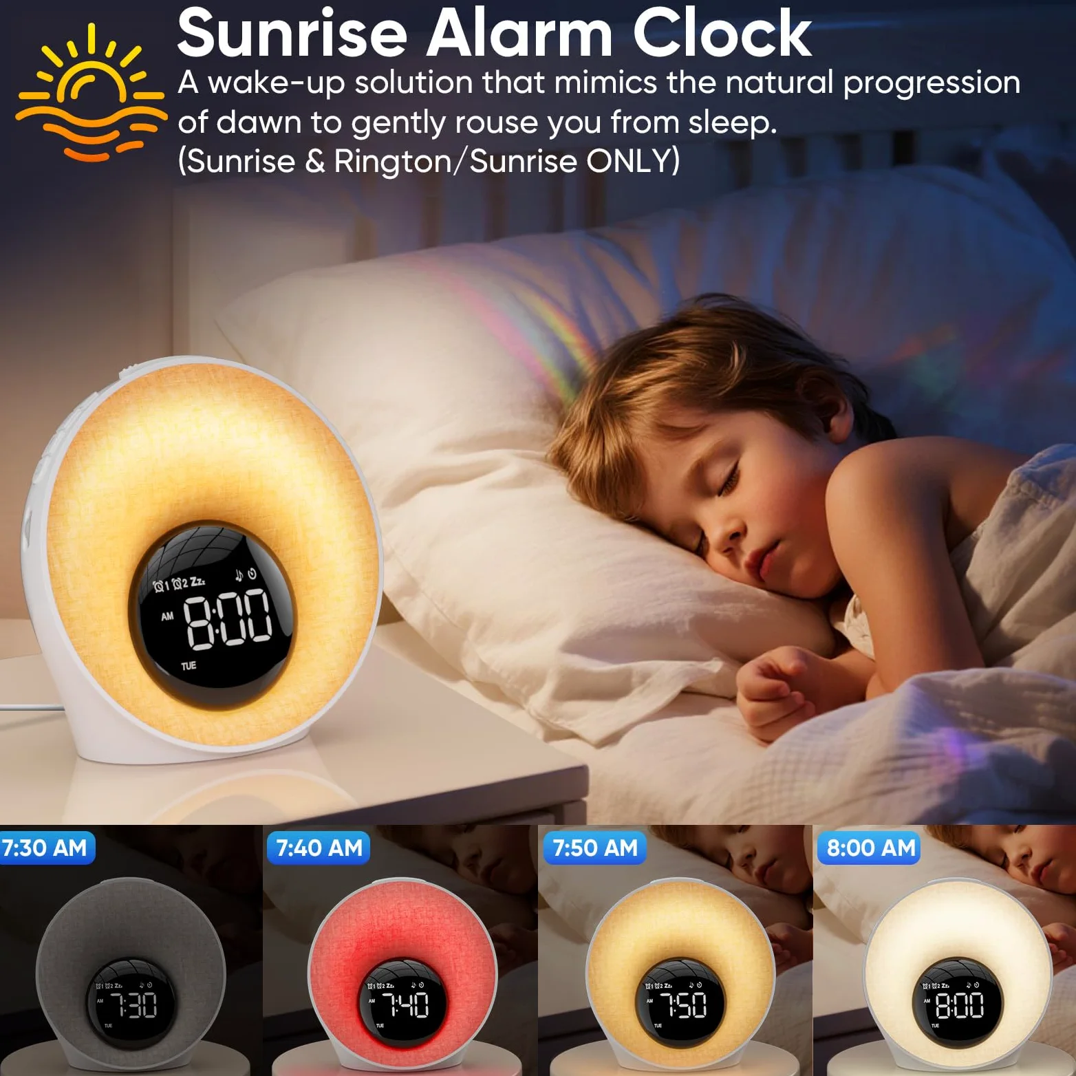 AFEXOA Despertador Luminoso Simulador de amanecer, Despertador Simulador de amanecer en Lámpara de noche LED, Despertadores para Personas en Sueño Profundo