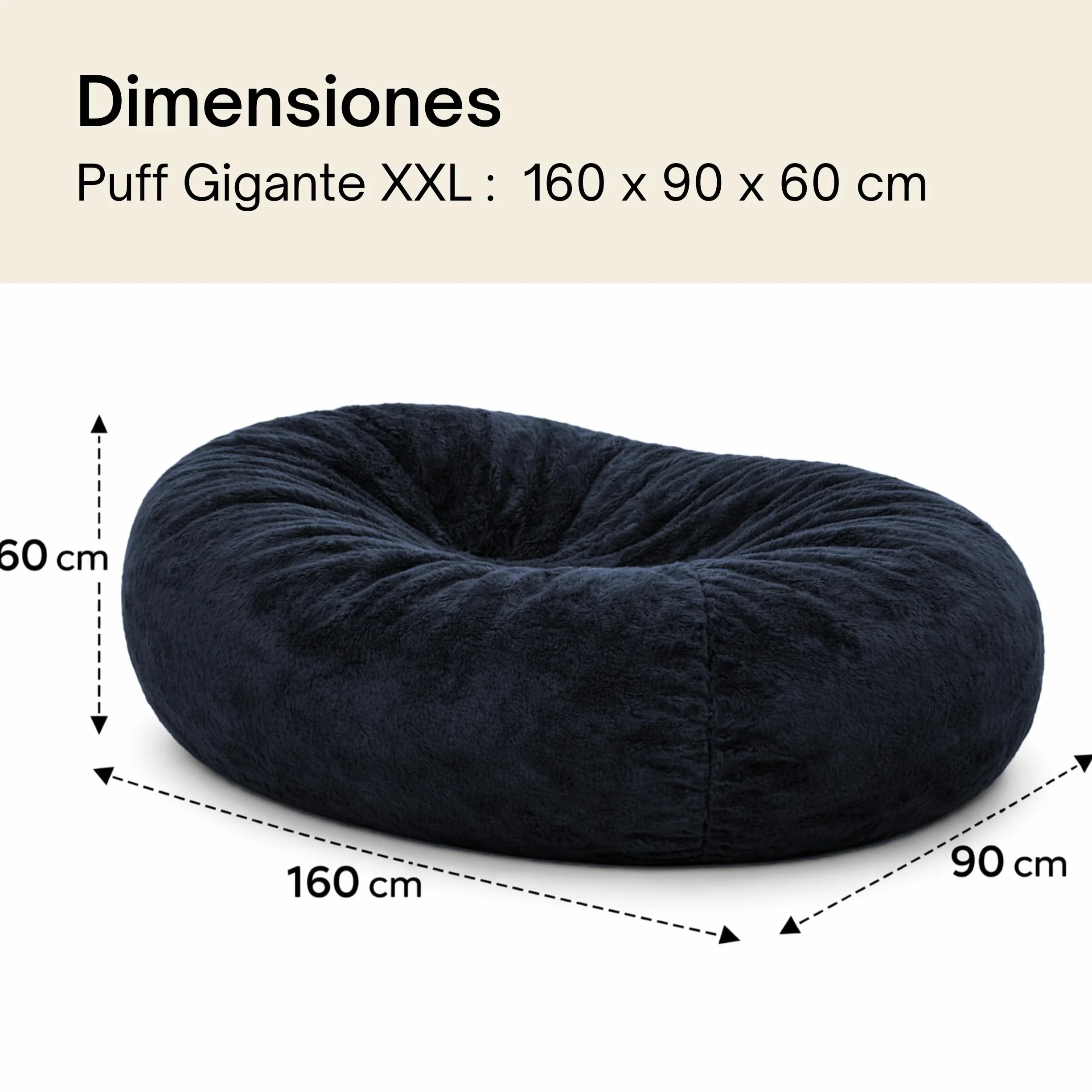 bananair - Puff Gigante XXL con Relleno de Espuma Incluído - Cómodo, Suave y Espacioso - Funda Desenfundable y Lavable - Bean Bag, Puff Cama Ideal para Relajarse (160 x 90 x 60 cm, Azul)