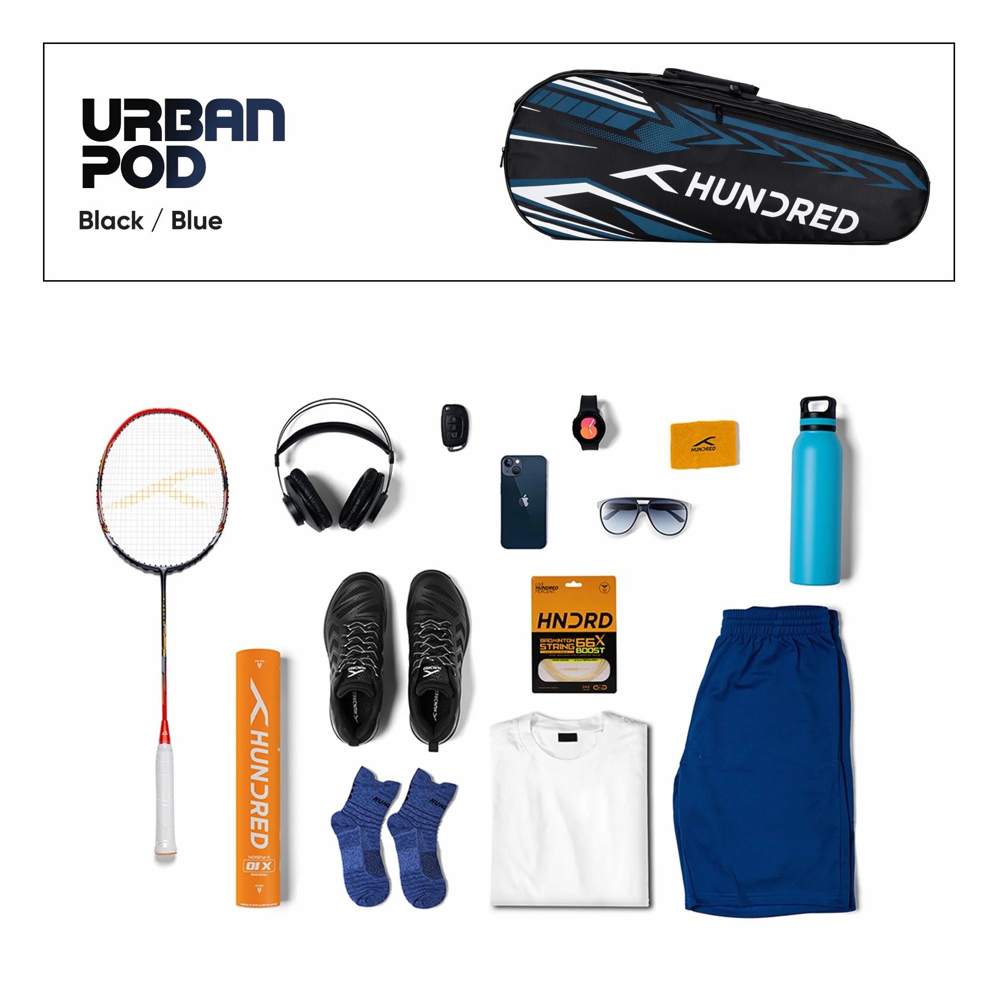 HUNDRED Urban Pod Badminton Kit-Bag 3 Spacious Compartments Double Zipper Closure