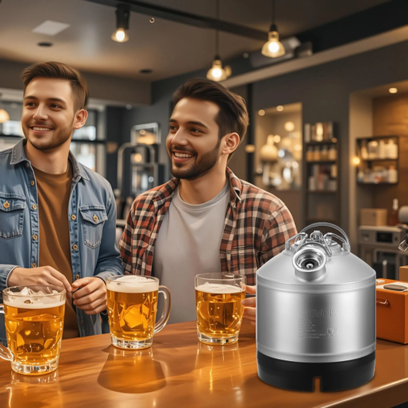 VEVOR Kit de Limpieza para Barriles de Cerveza de 6,5 L, de Acero Inoxidable 304, con Anilla en D y Base de Goma, Apto para Cerveceros Caseros y Pequeños Negocios de Bebidas, 235 x 250 x 285 mm