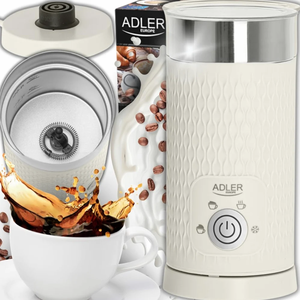 Adler - Espumador eléctrico de leche (300 ml, 4 funciones, para capuchino y latte, para espuma de leche cremosa, sin cable)