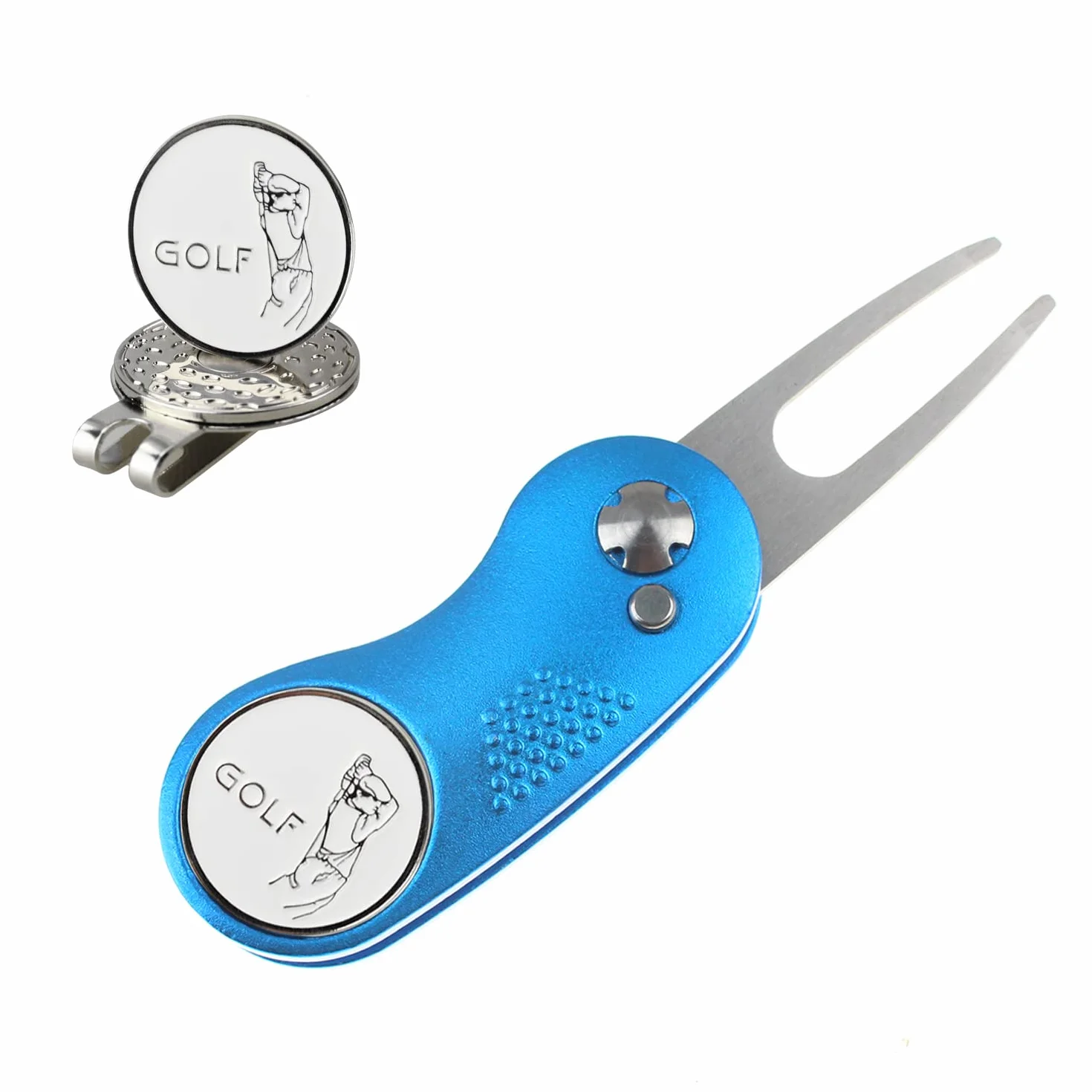 Kofull Herramienta de reparación de Palas de Golf de Acero Inoxidable con botón desplegable, portátil y Plegable, 1 PCS