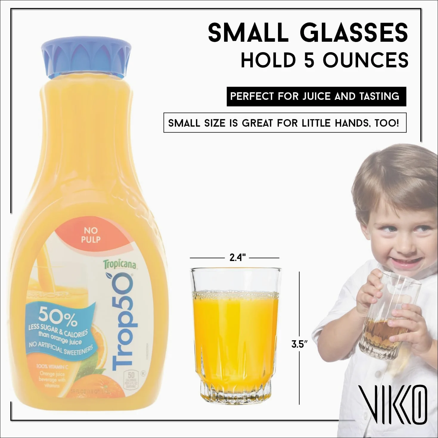 Vikko Vasos de jugo de 5 onzas: vasos de base pesada para beber zumo de naranja, agua, etc. Taza perfecta para niños, degustación y porciones pequeñas, juego de 6 vasos de cristal transparente