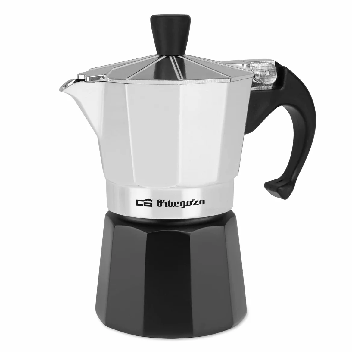 Orbegozo KFM 230, Cafetera Italiana, 2 tazas, apta para cocina de gas, vitrocerámica y electrica, aluminio, color negro y silver