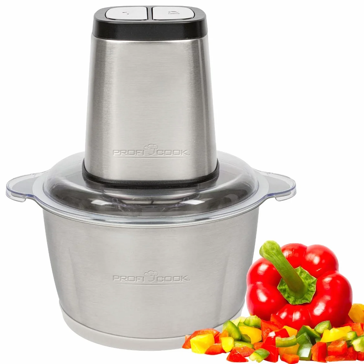 ProfiCook PC-MZ 1227 - Picadora eléctrica con función de trituración de hielo, cortador de verduras, recipiente de acero inoxidable de 1,7 l, cuchillo combinado para 2 o 4 cuchillas