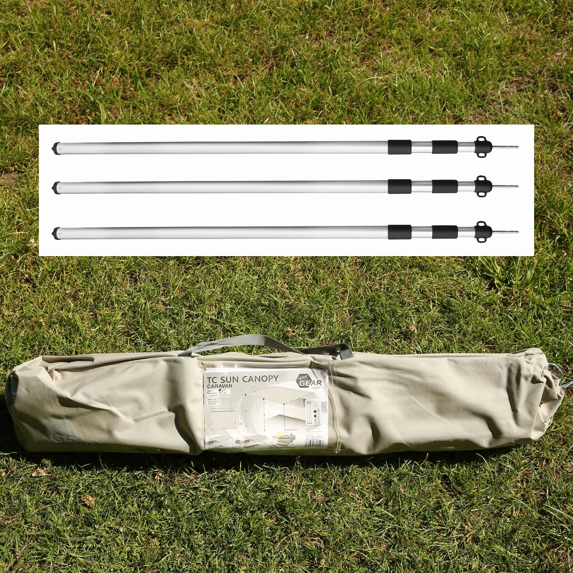 Caravan Tarp TC toldo impermeable algodón protección UV 50+ barras telescópicas aluminio 300x240 cm