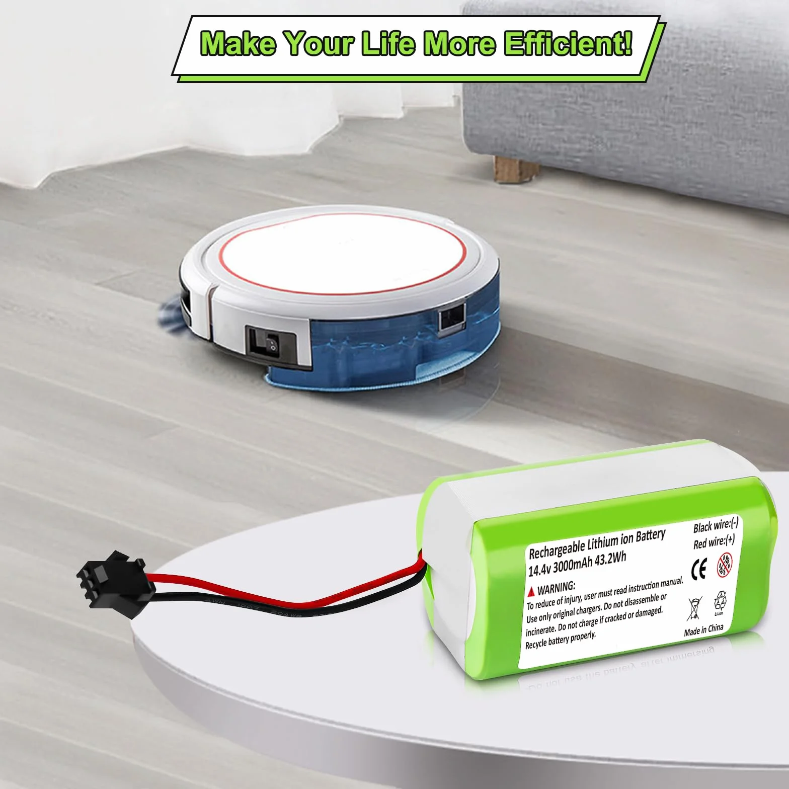 Batería de Lones de Litio 3000mAh 14.4V para Conga Excellence 1090 990 950 1990 1790 para Ecovacs Deebot N79 DN622 N79S IKHOS S15 S14 para Eufy RoboVac 11 12 30 11S 15C 15T 11SMAX 15C 30C 35C