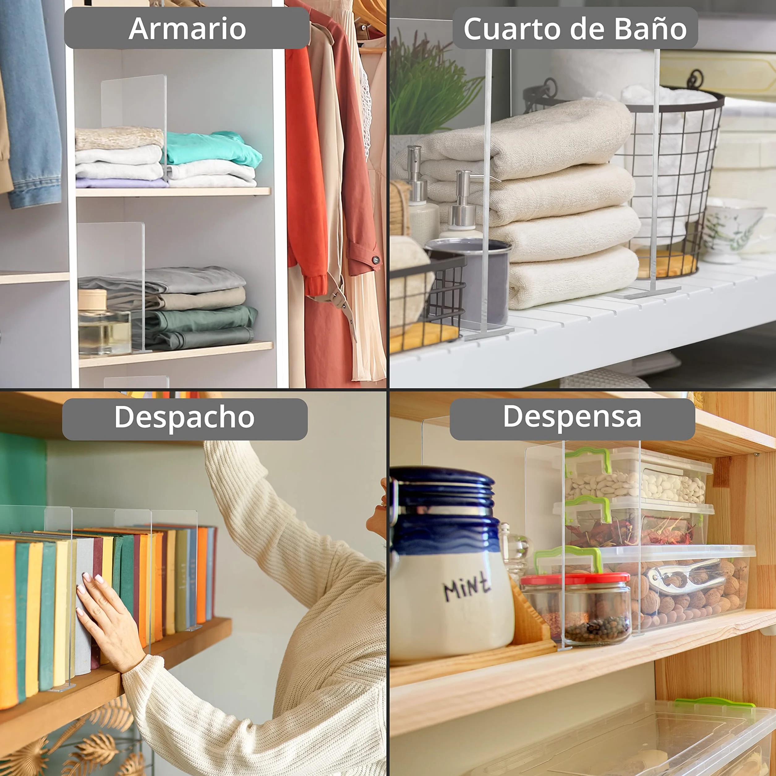 Separadores de Cajones Acrílicos Transparentes Pack 6 - Organizador Armario Vertical