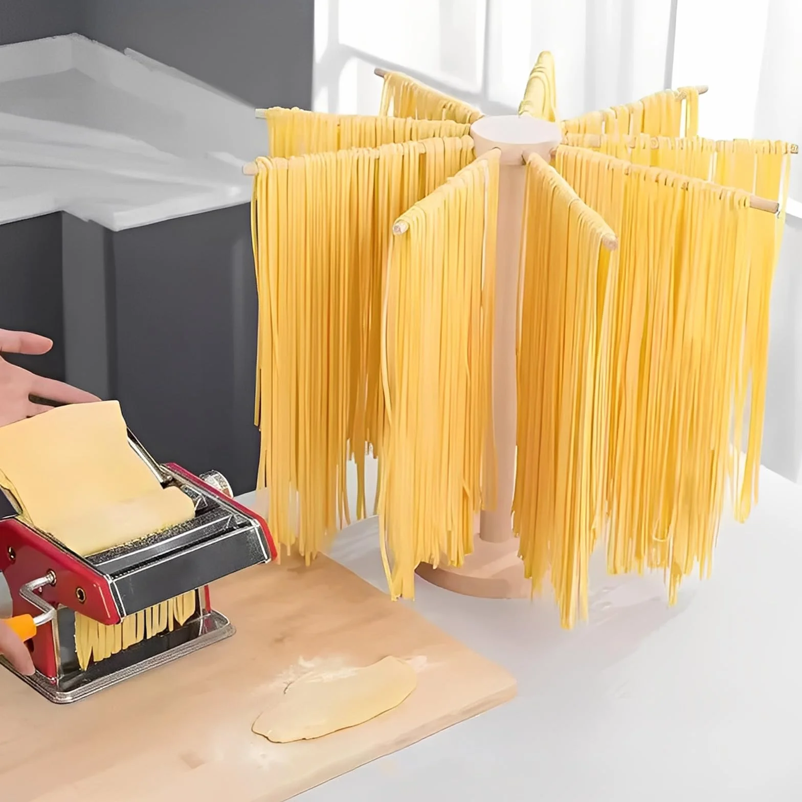 Soporte para Secado de Pasta | Secador de Pasta 9 Barras Plegable, Estante para Fideos Frescos y Caseros | Utensilio de Cocina para Colgar Pasta Hecha a Mano