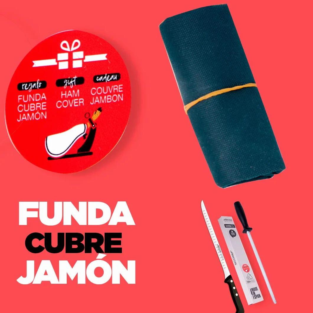 Arcos | Juego Cuchillo Jamonero 3 Pzas | jamonero Acero Inoxidable (240 mm), afilador Chaira y Cubre jamón | Juego Cuchillos jamonero Profesional | Paleta ibérica | Eco