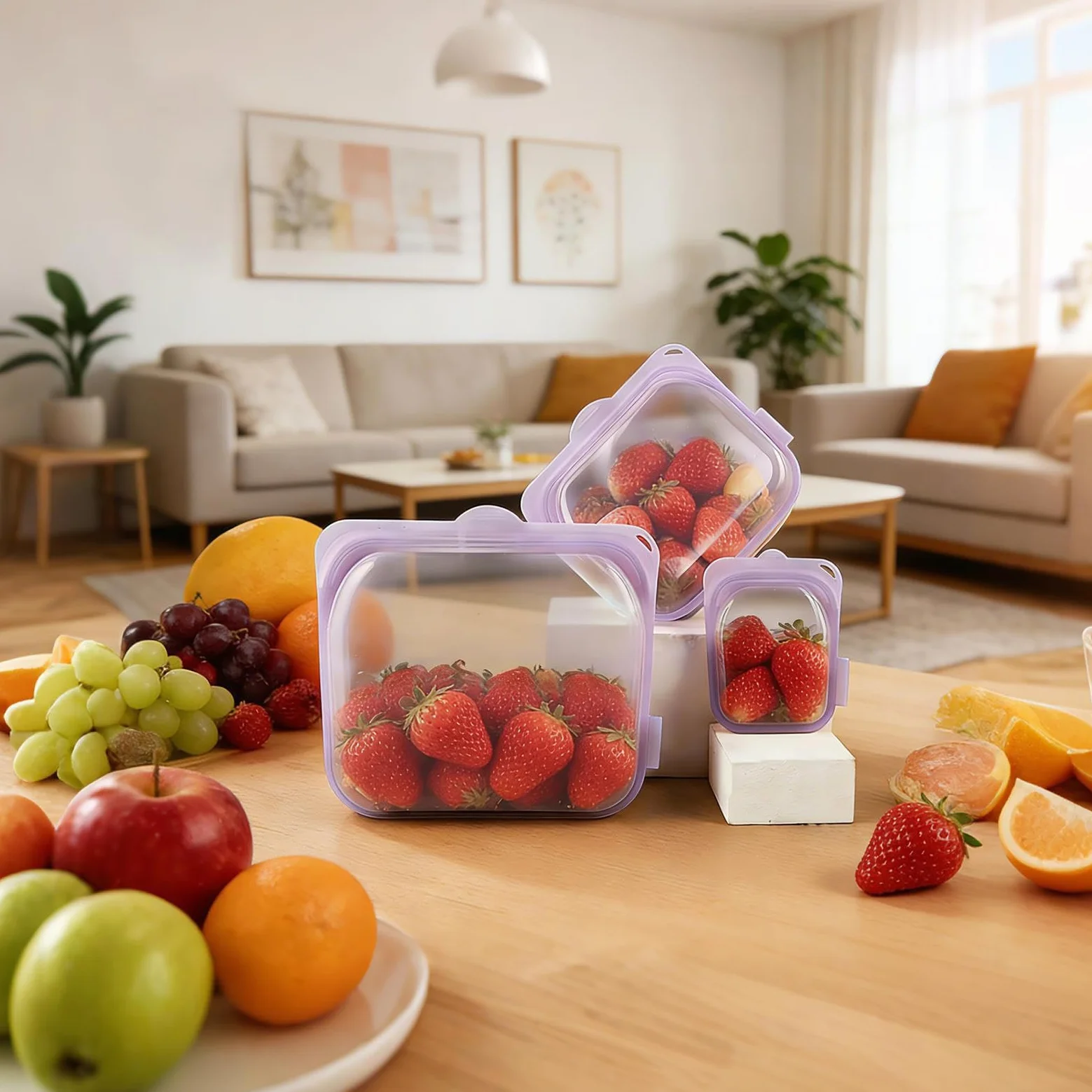 Bolsas Reutilizables para Snacks 3 Recipientes de Silicona para Almuerzo | Bolsas Herméticas para Congelador para Preparar Comidas, Viajes, Carne, Queso, Verdura, Fruta