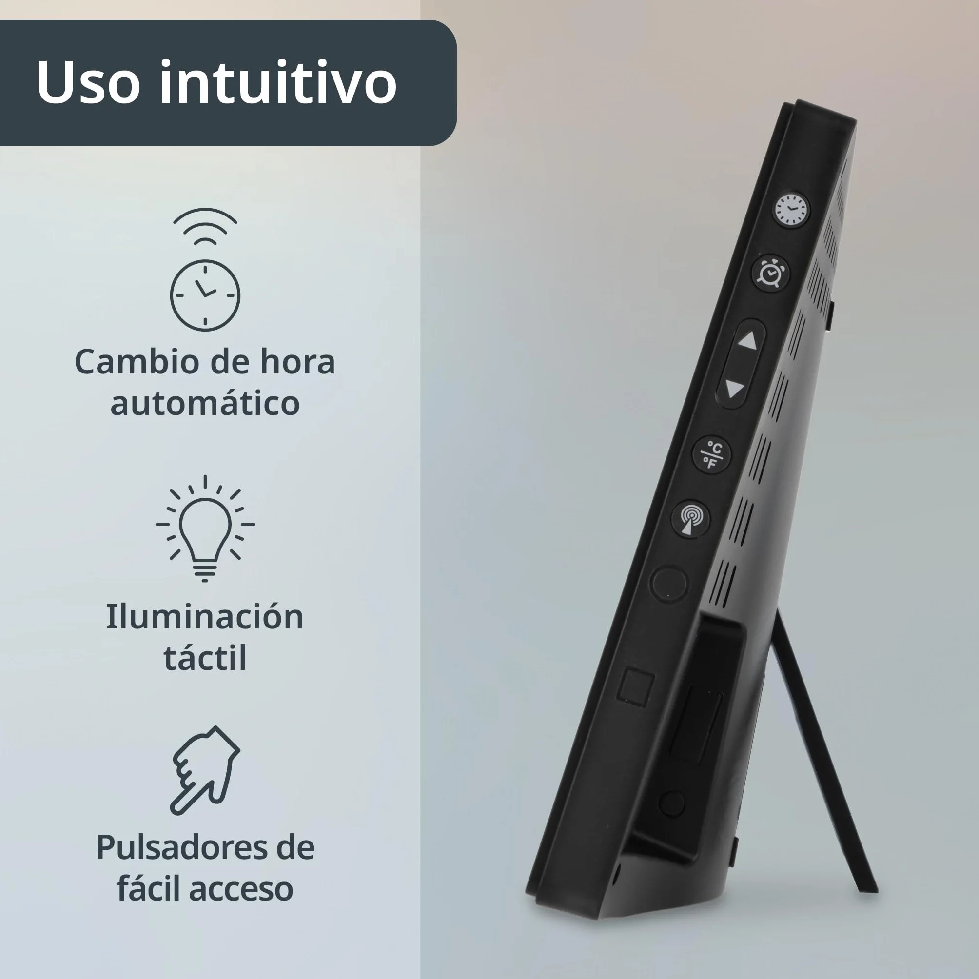 ADE Reloj meteorológico | Reloj Digital de Pared Grande | Despertador Inteligente con Temperatura y Humedad | Cocina, Salon, Dormitorio | radiocontrolado | con luz | para Mayores | con Pilas | Negro