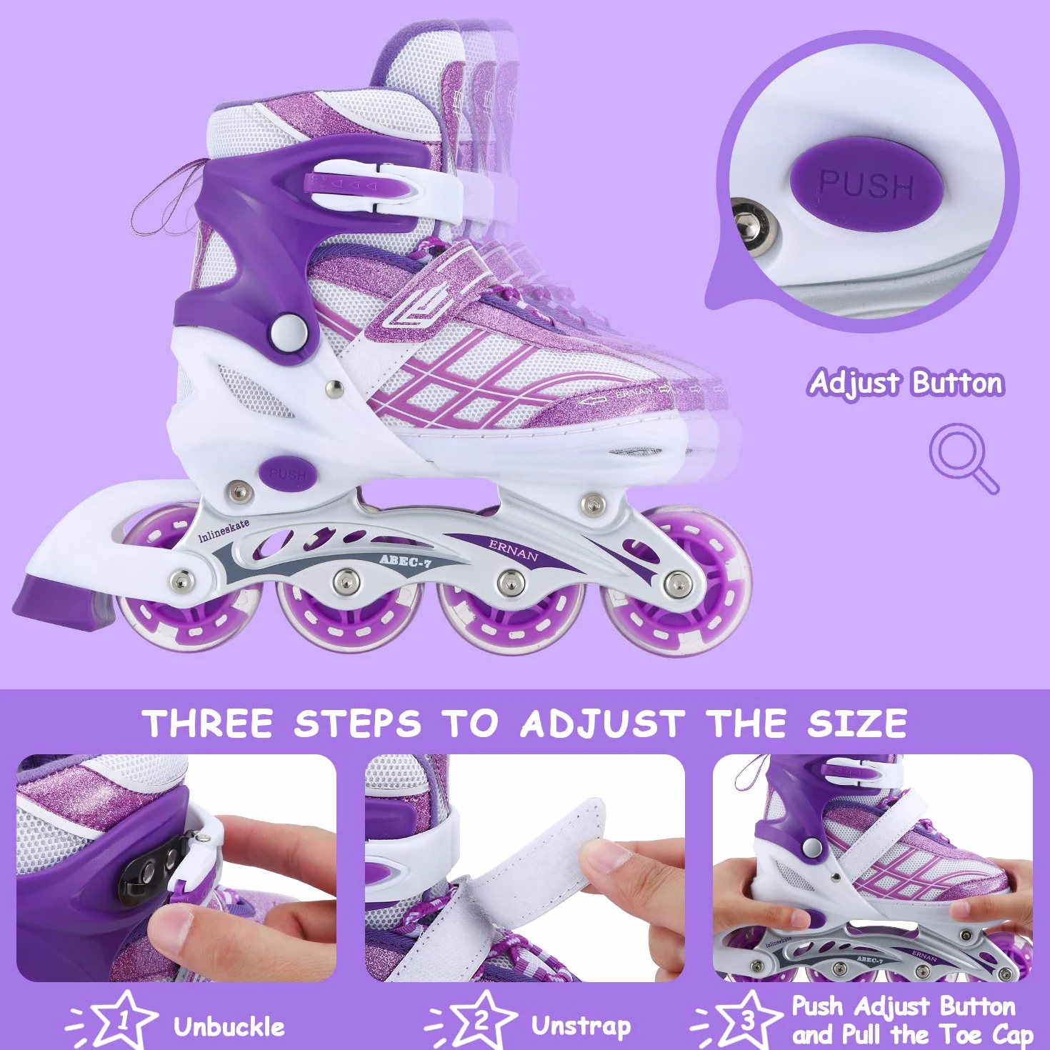 Patines en Línea para Niñas Ajustables con Ruedas Luminosas Principiantes