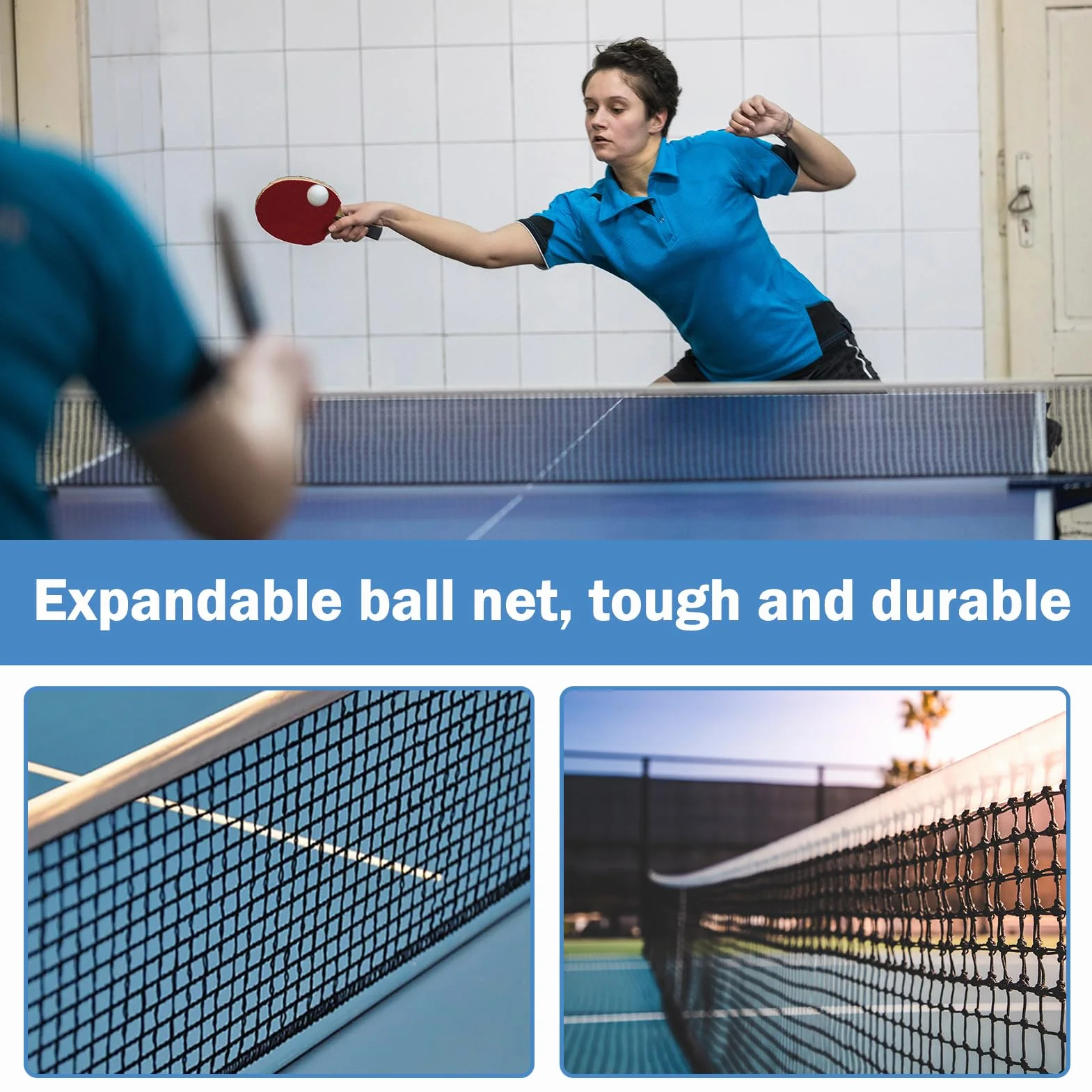 Red de Ping Pong Sourcing Map, Nailon Resistente, 1,75 m, Retráctil, Negro
