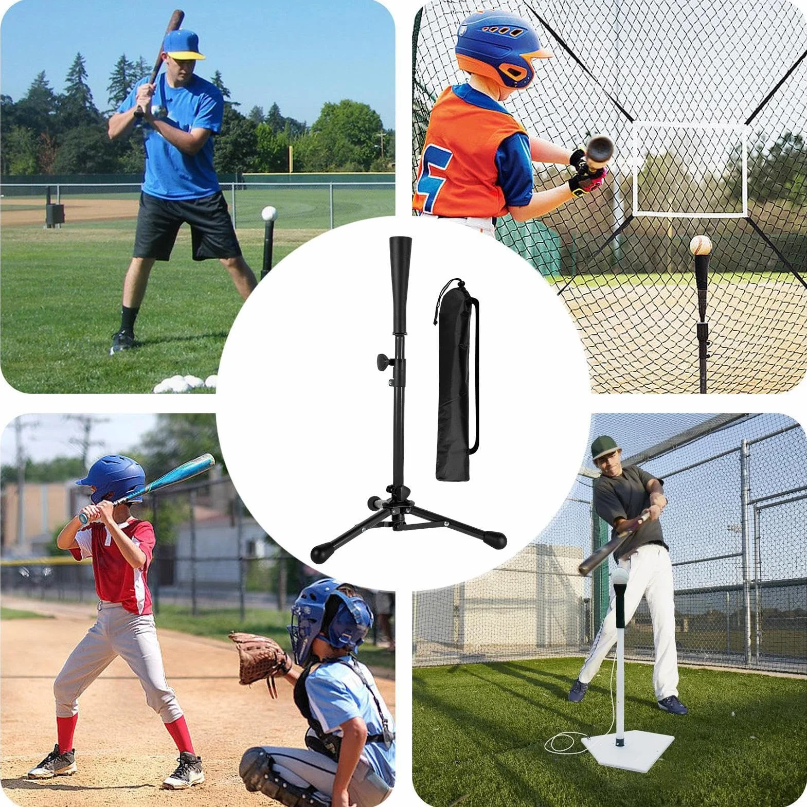 Soporte De Béisbol para Niños - Tee de Bateo Altura Ajustable Bolsa Edades 3-8 Entrenador Trípode Práctica Interior