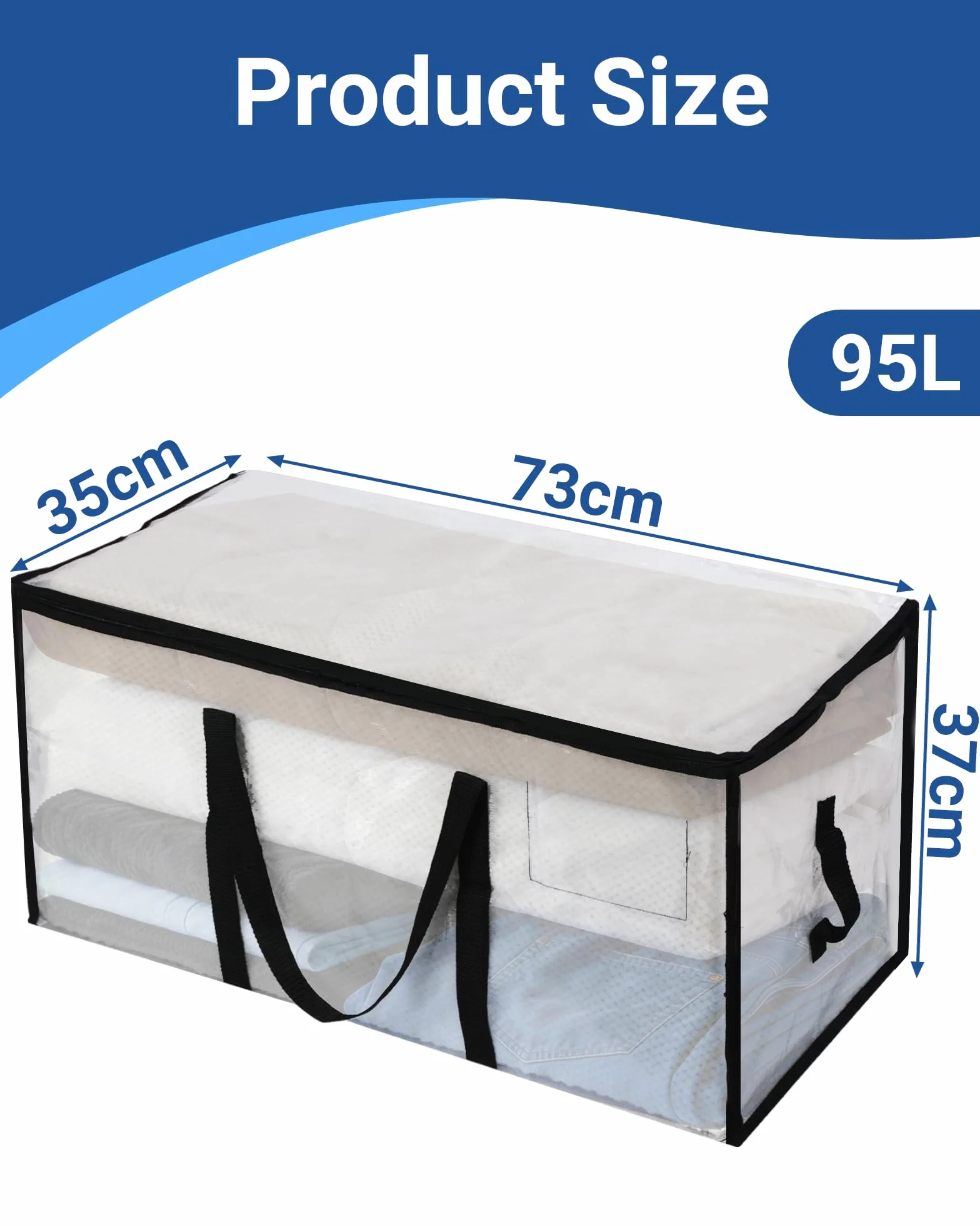 2 Piezas 95L Bolsas de Almacenamiento Grandes con Tapa - Bolsas de Mudanza Transparentes, Organizador de Ropa y Mantas, Impermeable y Plegable para Ropa de Cama, Mudanzas, Hogar y Juguetes