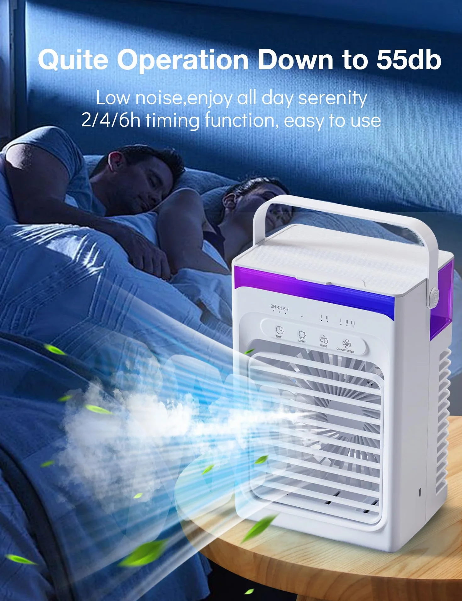Mini Aire Acondicionado Portatil Silencioso 1000ml,Enfriador de Aire USB, Climatizador Frio Ventilador con hielo, 3 Velocidades, Temporizador 2/4/6H, Luz LED RGB Ideal para Oficina (White)