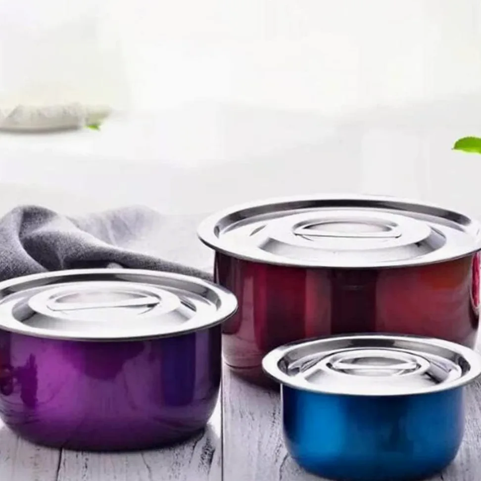 Cuenco De Acero Inoxidable De 3 Piezas con Tazón De Sopa De Tapa De Metal Recipiente De Comida para Restaurante Hotel En Casa