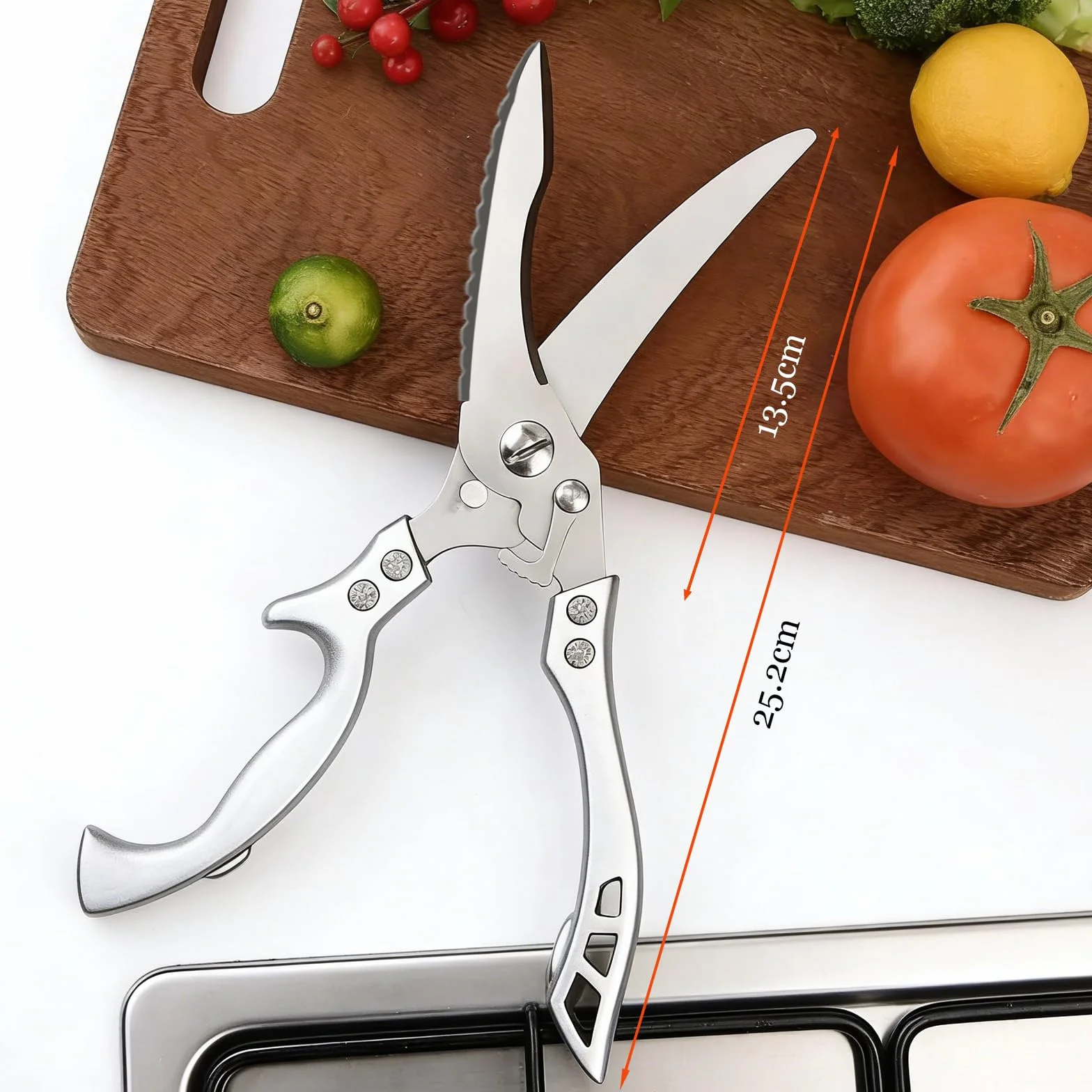 Tijeras Cocina de Acero Inoxidable, Tijeras para Aves de Corral, Tijeras para Pollo Arcos, para Huesos, para Carne, Pescado, Huesos y Verdurascon Cierre de Seguridad y Mecanismo de Resorte