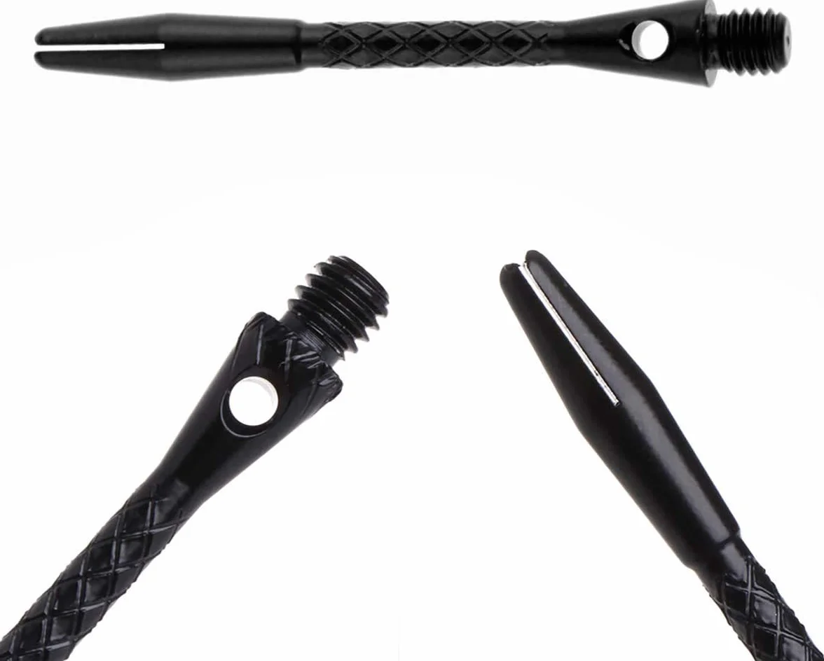 POFET Pack de 12 cañas de dardos en metal negro, accesorios para harrow tallos de aluminio con rosca estándar