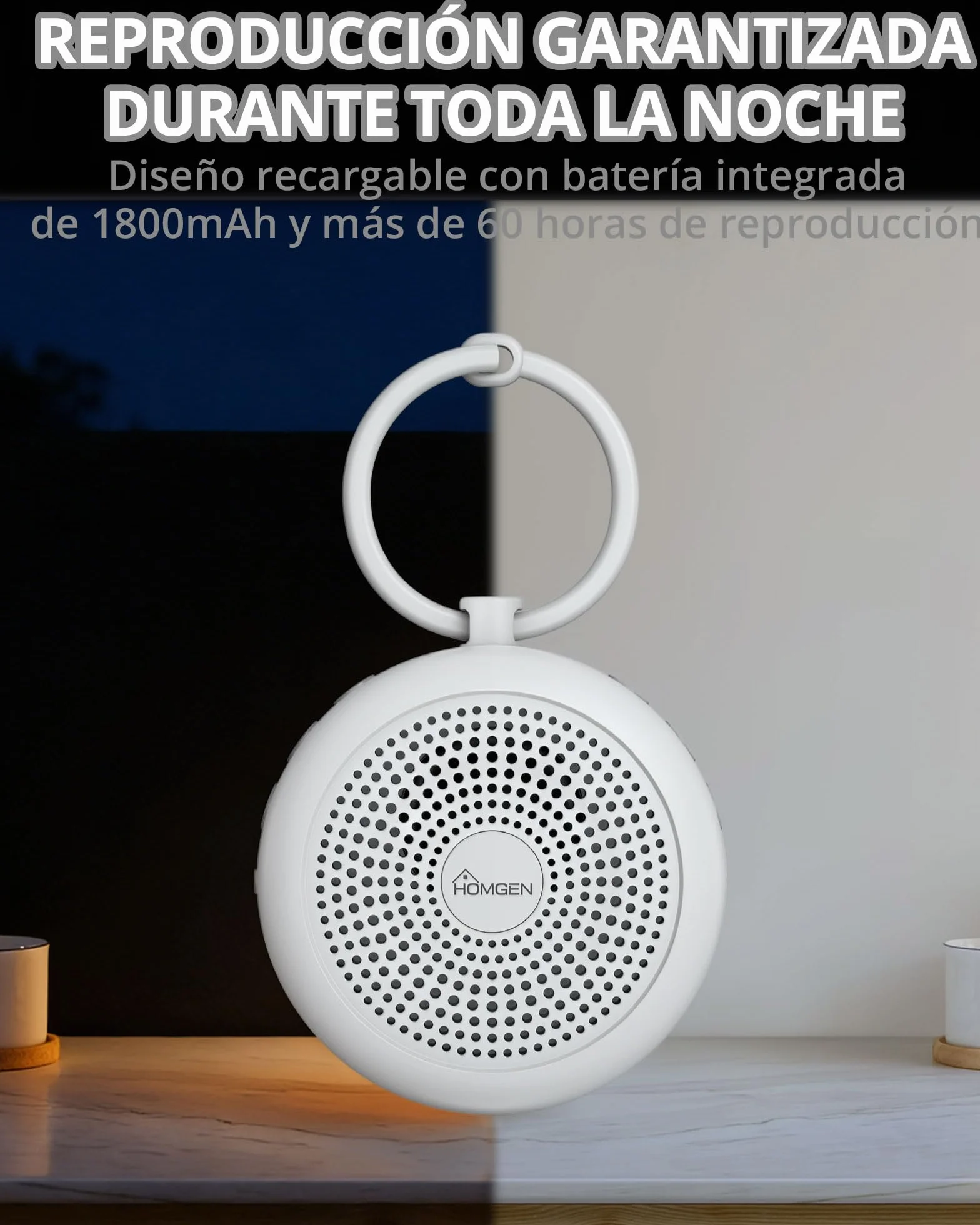 HOMGEN Máquina de Ruido Blanco 24 Sonidos Relajantes Luz Nocturna Multicolor Temporizador Recargable USB-C Ayuda para Dormir Antillanto Bebés Niños Adultos