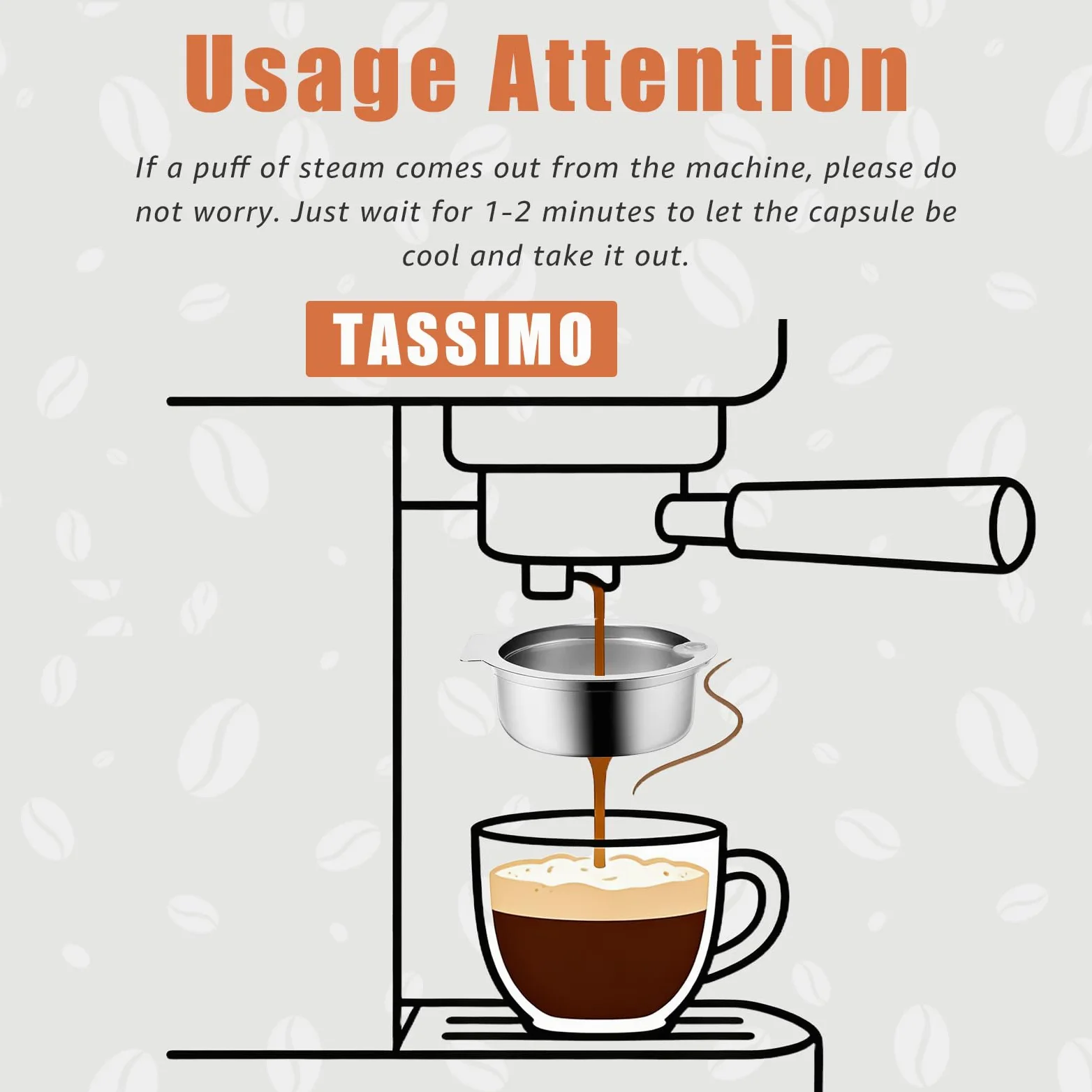Cápsulas de café reutilizables para Tassimo, cápsulas de café de acero inoxidable con manipulación de café y 4 tapas de silicona (220 ml/200 ml/180 ml/60 ml), cápsulas de café recargables compatibles