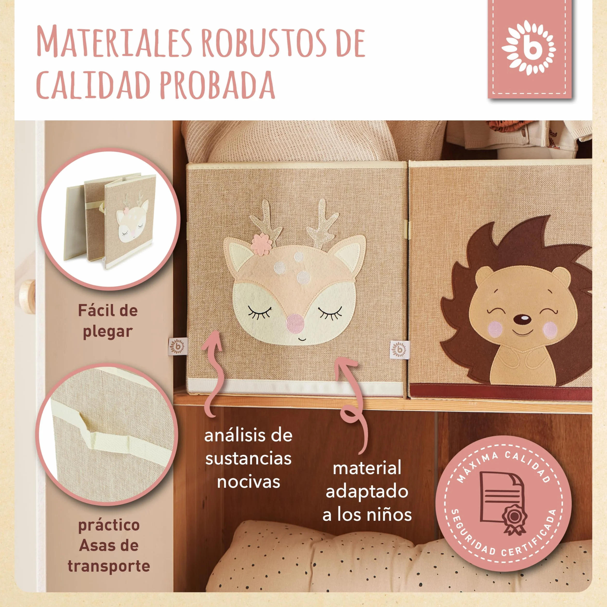 BIECO Caja Almacenaje 32x32x32 36L Plegable Decorativa para Kallax Estante Organizador Juguetes Infantil