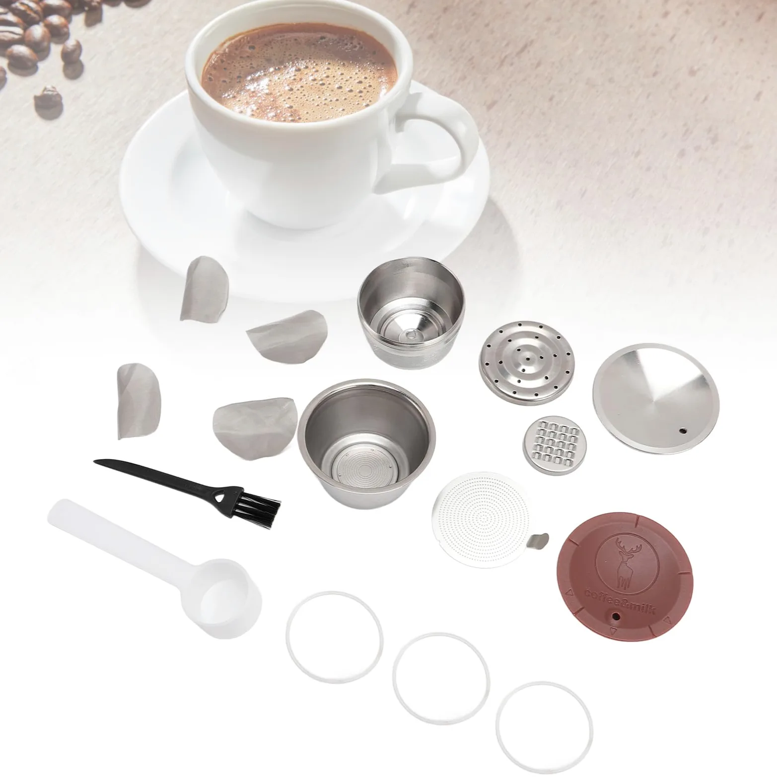 Cápsula de café de Acero Inoxidable, Cápsulas de Reutilizables, Cápsulas de café Recargables, Filtros de Tazas de Acero Inoxidable, Tapa de Silicona Fácil de Limpiar, Portátil,