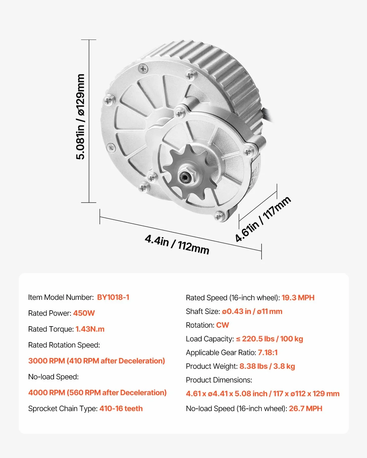 VEVOR Kit de Motor Eléctrico de CC Cepillado 450 W 36 V 3000 RPM con Controlador de Velocidad para Karts Bicicletas Eléctricas