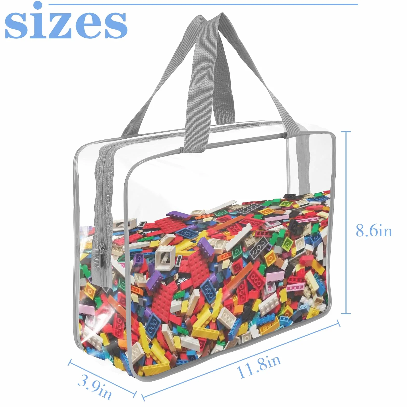 8 bolsas grandes transparentes de almacenamiento de juguetes con cremallera, reutilizables, de PVC, impermeables, organizadoras de juguetes con asa portátil para bloques de construcción, rompecabezas