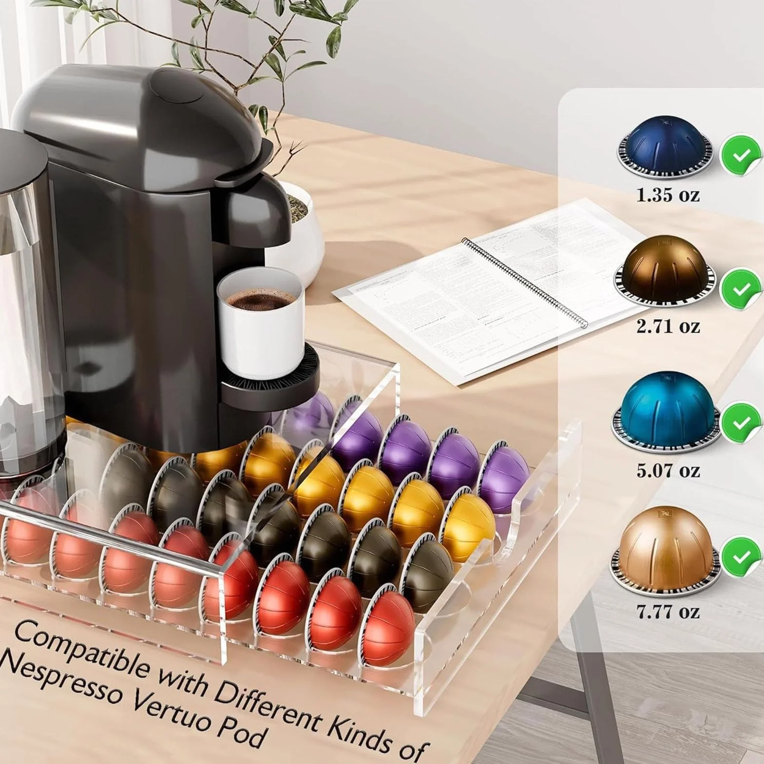 Quick Setups - Cápsulas de café con capacidad para 40 ranuras, acrílico transparente, unidad de organización de cocina, dispensador de cápsulas de café, cajón dispensador de ahorro de espacio