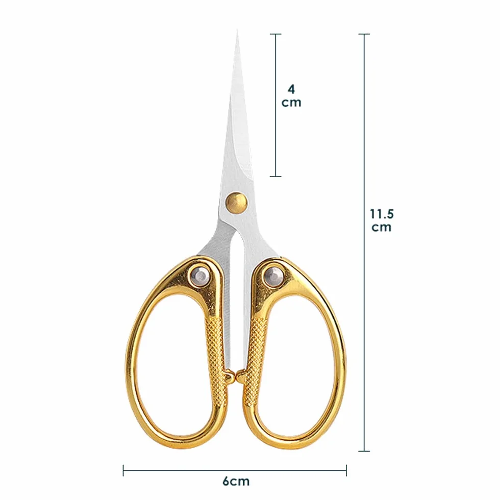 Tijeras de bordado de acero inoxidable de 4.5 pulgadas con punta curvada para coser, tijeras pequeñas afiladas para manualidades, manualidades, herramientas de costura y uso diario, color dorado