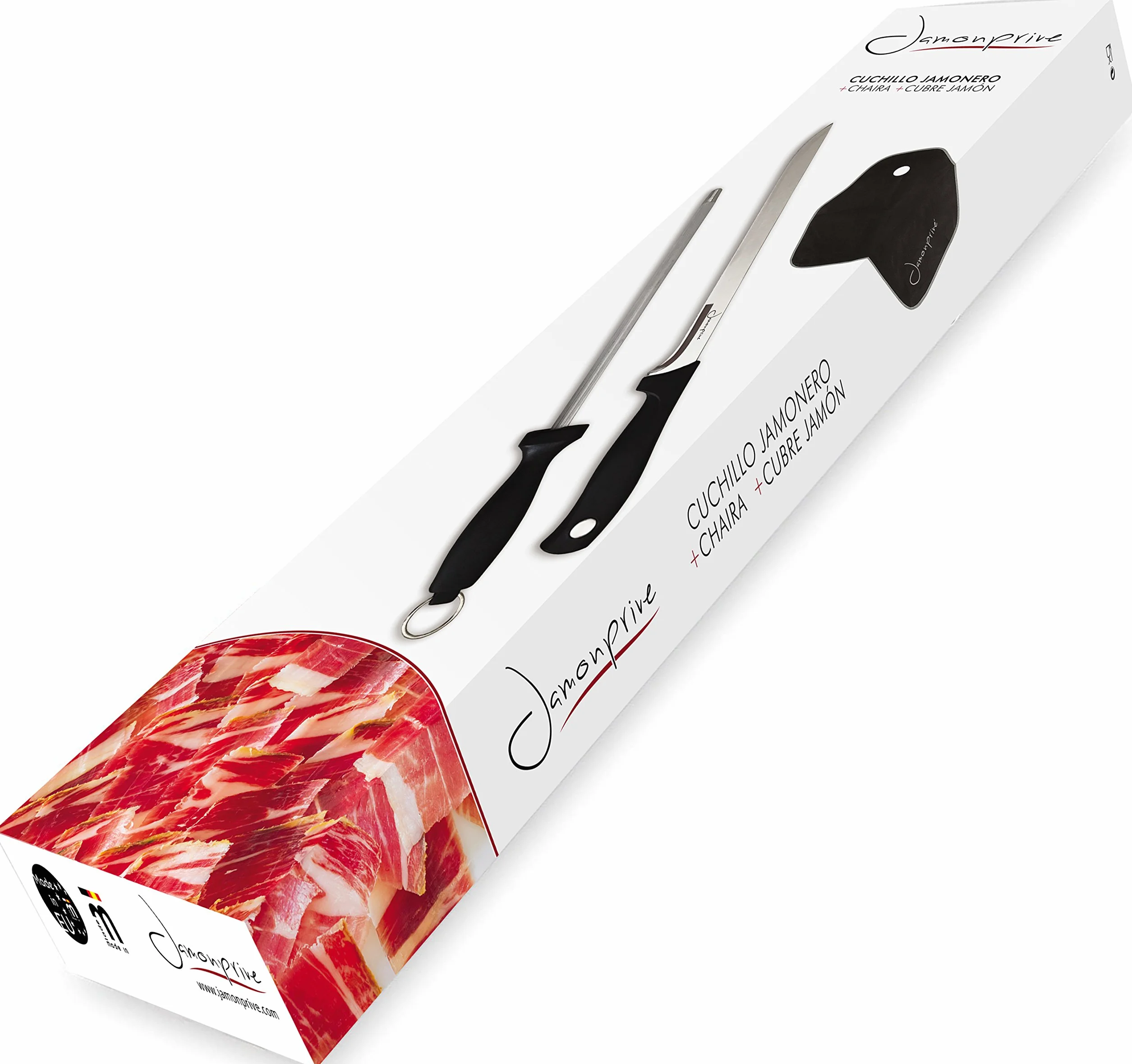 Cuchillo Jamonero con Chaira y Cubre Jamón - Set Profesional para el Corte de Jamón Serrano e Ibérico