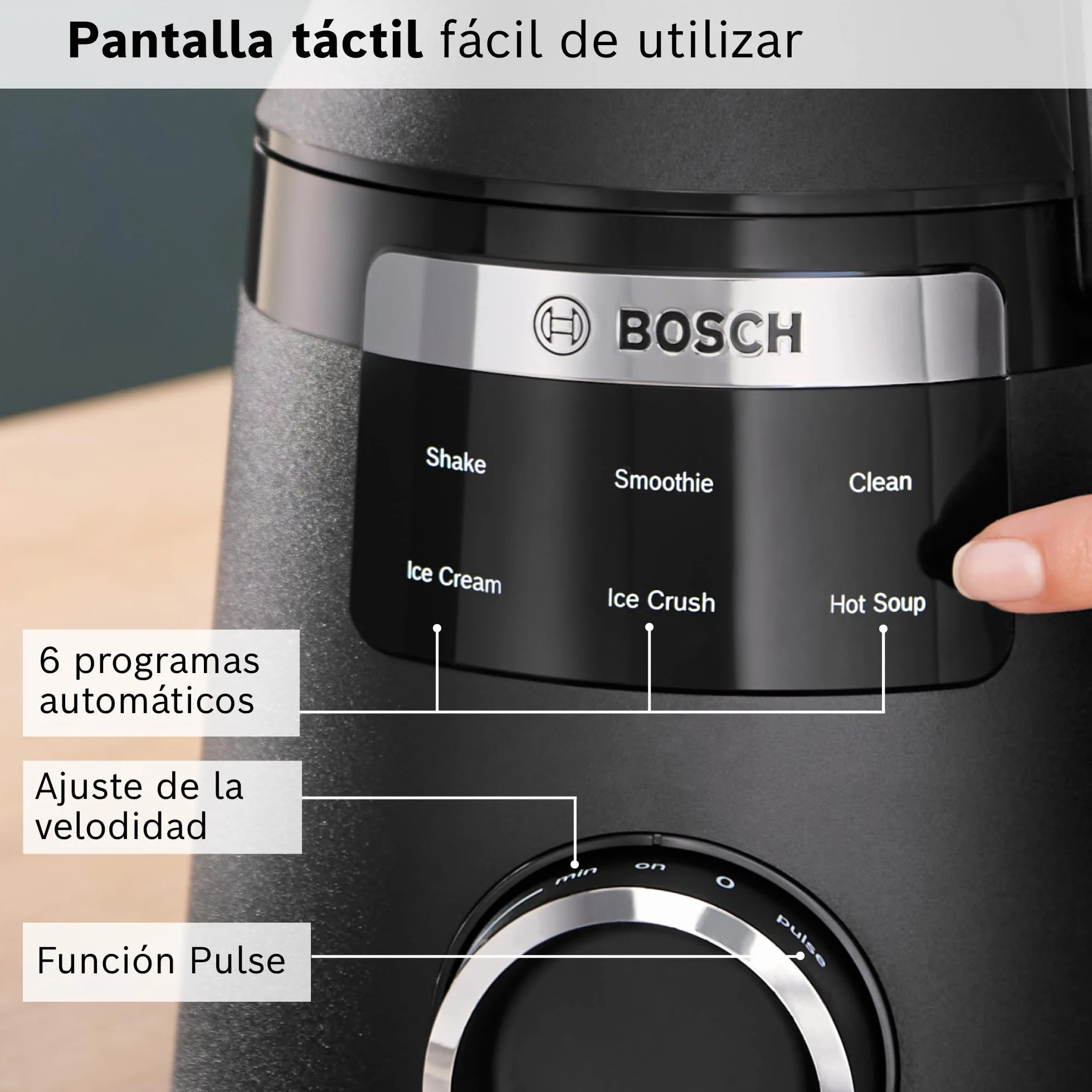 Bosch - Batidora de vaso VitaPower Serie 6, motor de 1800 vatios, velocidad del motor de hasta 45.000 rpm, 6 programas automáticos, jarra batidora Tritan, negro, MMB6652B